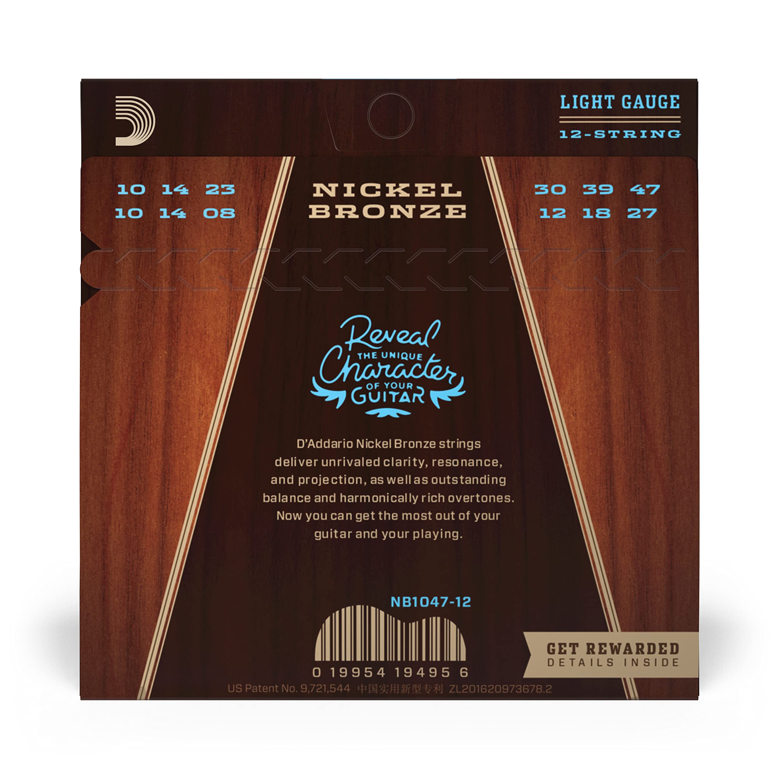 Daddario Guitar Strings - Acoustic Guitar Strings - Nickel Bronze - For 12 String Guitar - Natural, Clear, & Focused Tone - Nb1