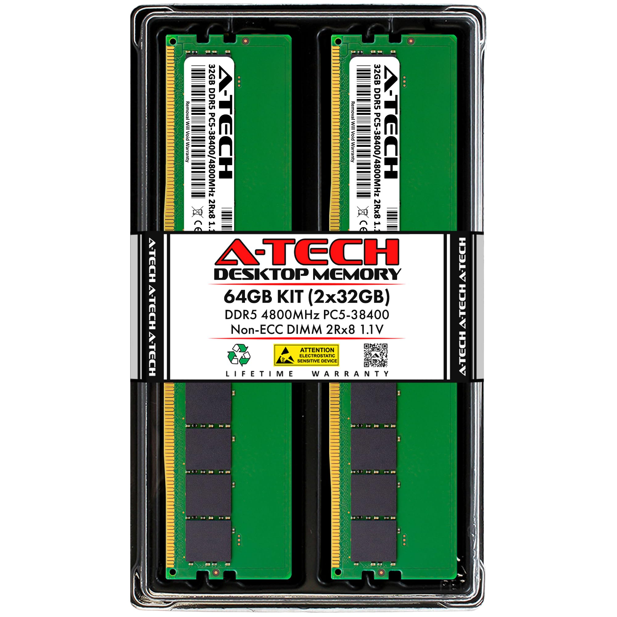 A Tech 64Gb Kit (2X32Gb) Ddr5 4800Mhz Pc5 38400 Cl40 Udimm 2Rx8 1.1V Non Ecc Unbuffered Dimm 288 Pin Desktop Ram Memory Upgrade