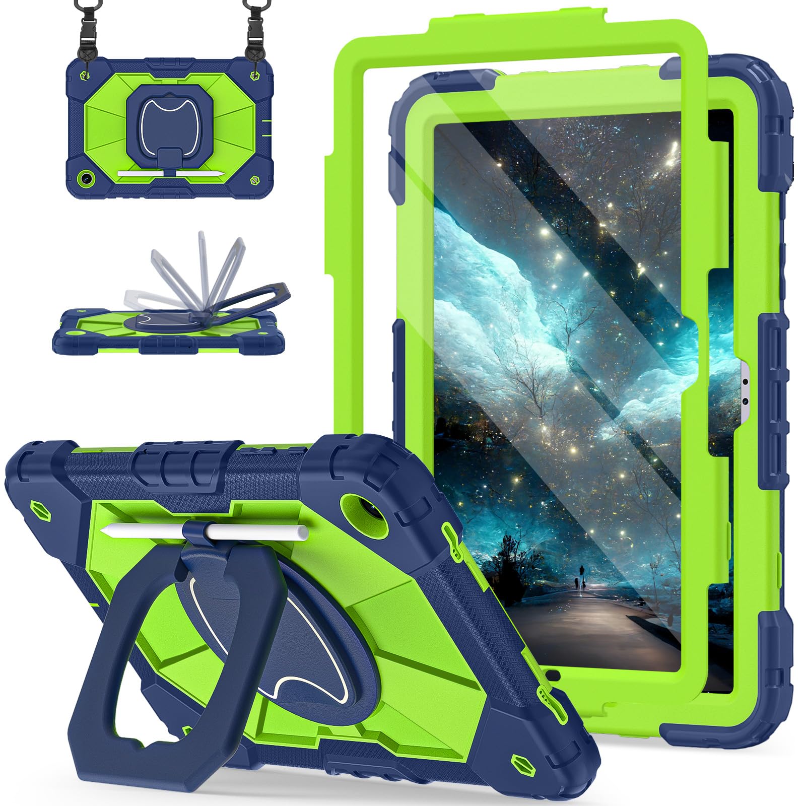 Galaxy Tab A9 Plus Case 11 Inch, Rugged Samsung Galaxy A9+ Tablet Case With Screen Protector 360 Rotating Stand Shoulder Strap P