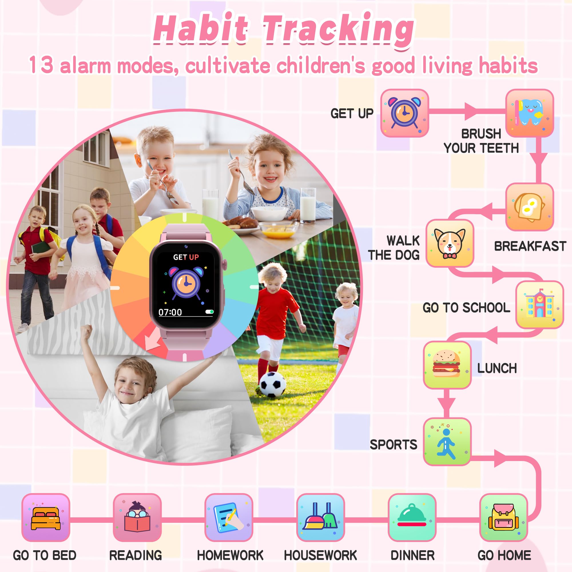 Kids Smart Watch Gifts For Girls Age 4-12, 32 Games Hd Touch Screen Kids Watch With Camera Video Music Sports Pedometer Flashlig