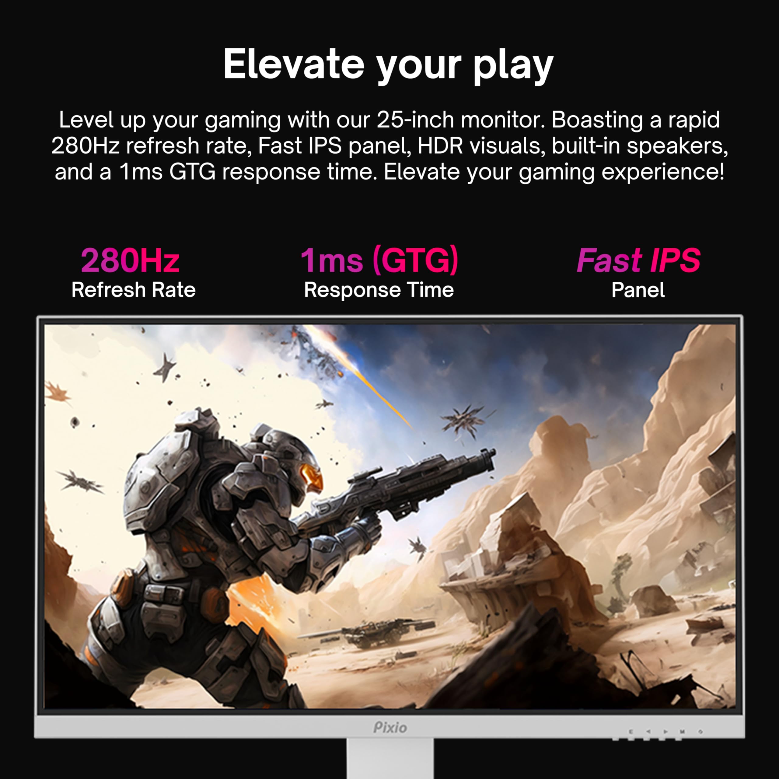 Pixio Px259 Prime White 25'' 280Hz (144Hz Supported) Fhd 1080P 1Ms Gtg Fast Ips Esports White Gaming Monitor With Adaptive Sync