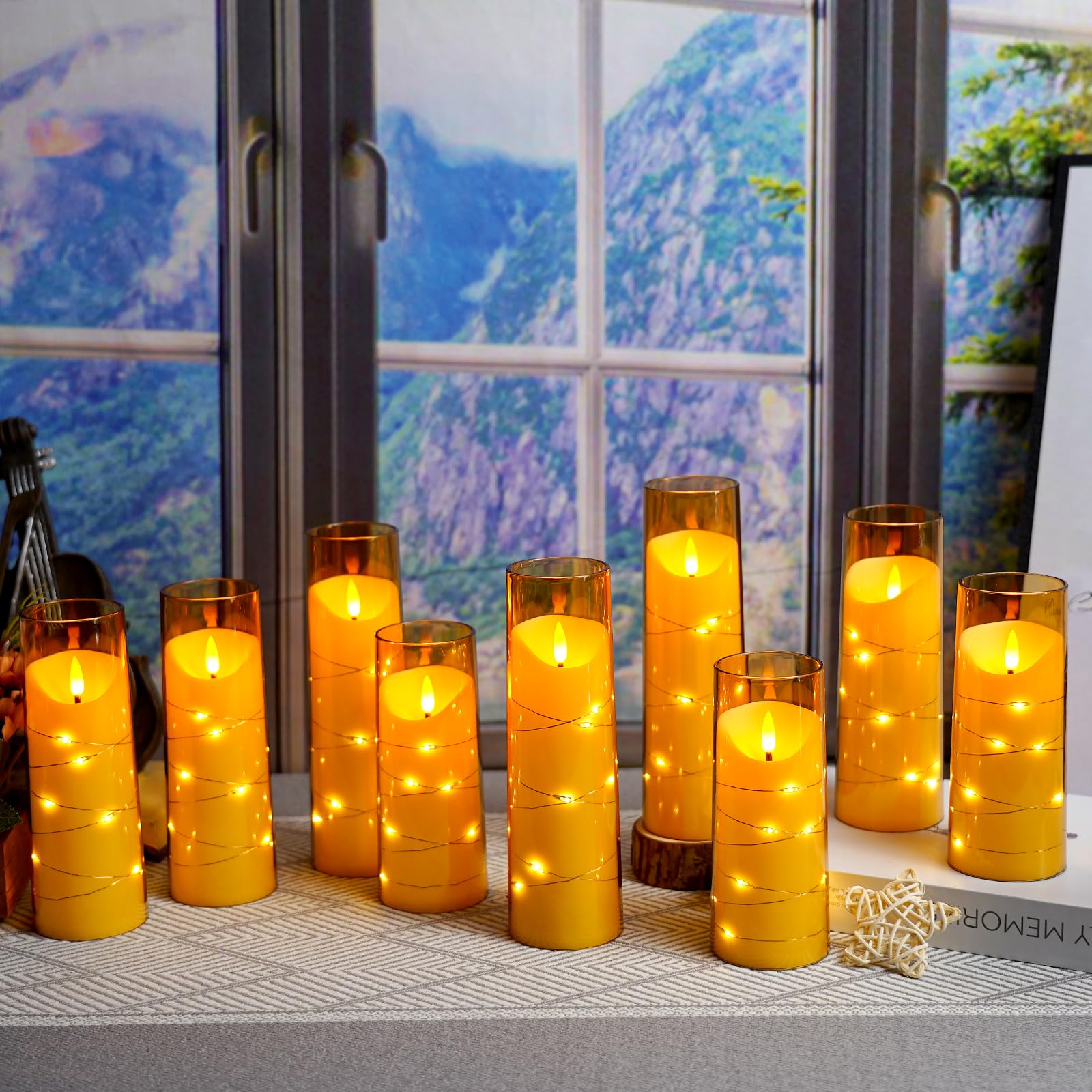 Eebuss Flameless Candles,Pack Of 9 Battery Operated Candles,With Recessed Light String,Flameless Candles With Remote,Suitable Fo