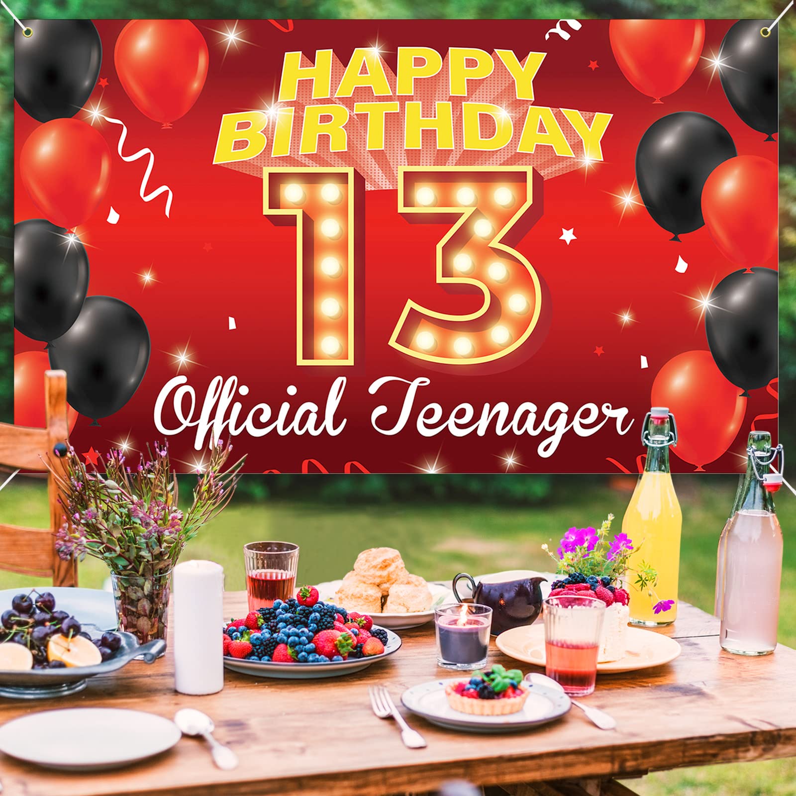 13Th Birthday Decorations For Boys Girls, Happy 13Th Birthday Backdrop Banner, Official Teenager Birthday Photo Booth Props Red,