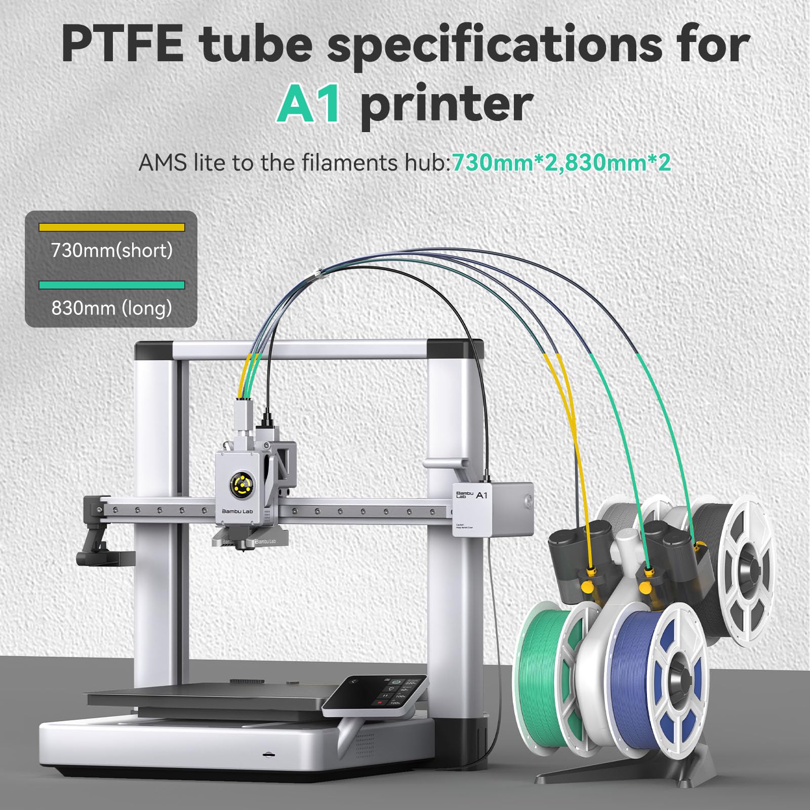 Yoopai Ultra Smooth Gray PTFE Teflon Tube Set for Bambu Lab A1