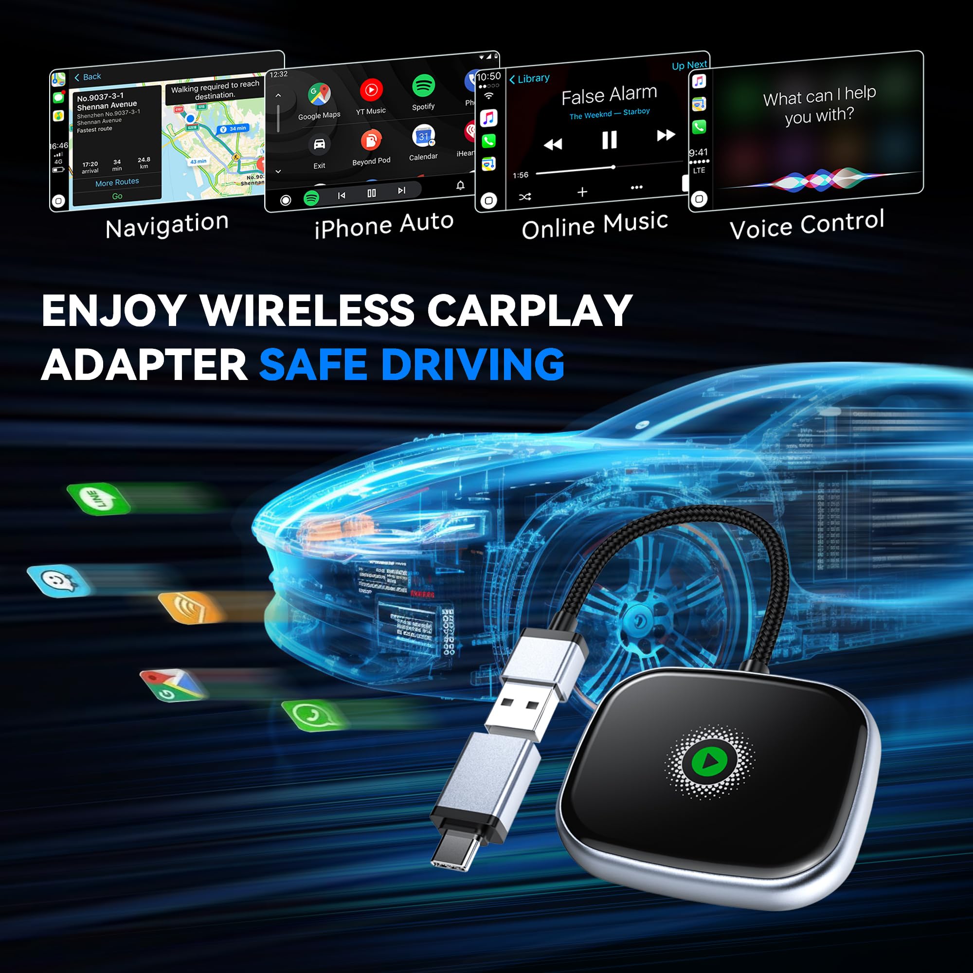 Wireless Carplay Adapter, Wireless Car Screen Adapter For Iphone Easily Upgrade Wired Carplay To Unwired Connectivity, Includes
