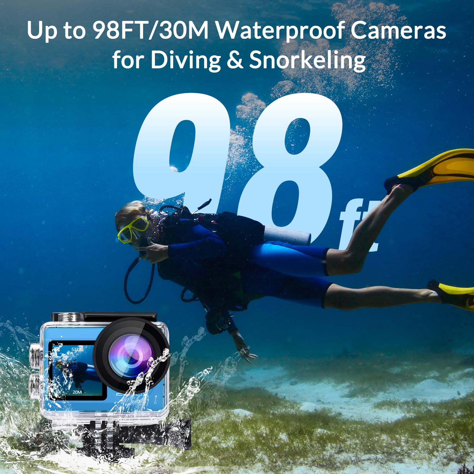 Icefox I8 Action Camera With 4K 60Fps 20Mp, 5X Zoom, Underwater Waterproof Camera With Optimized Eis, Video & Photo Editing By S