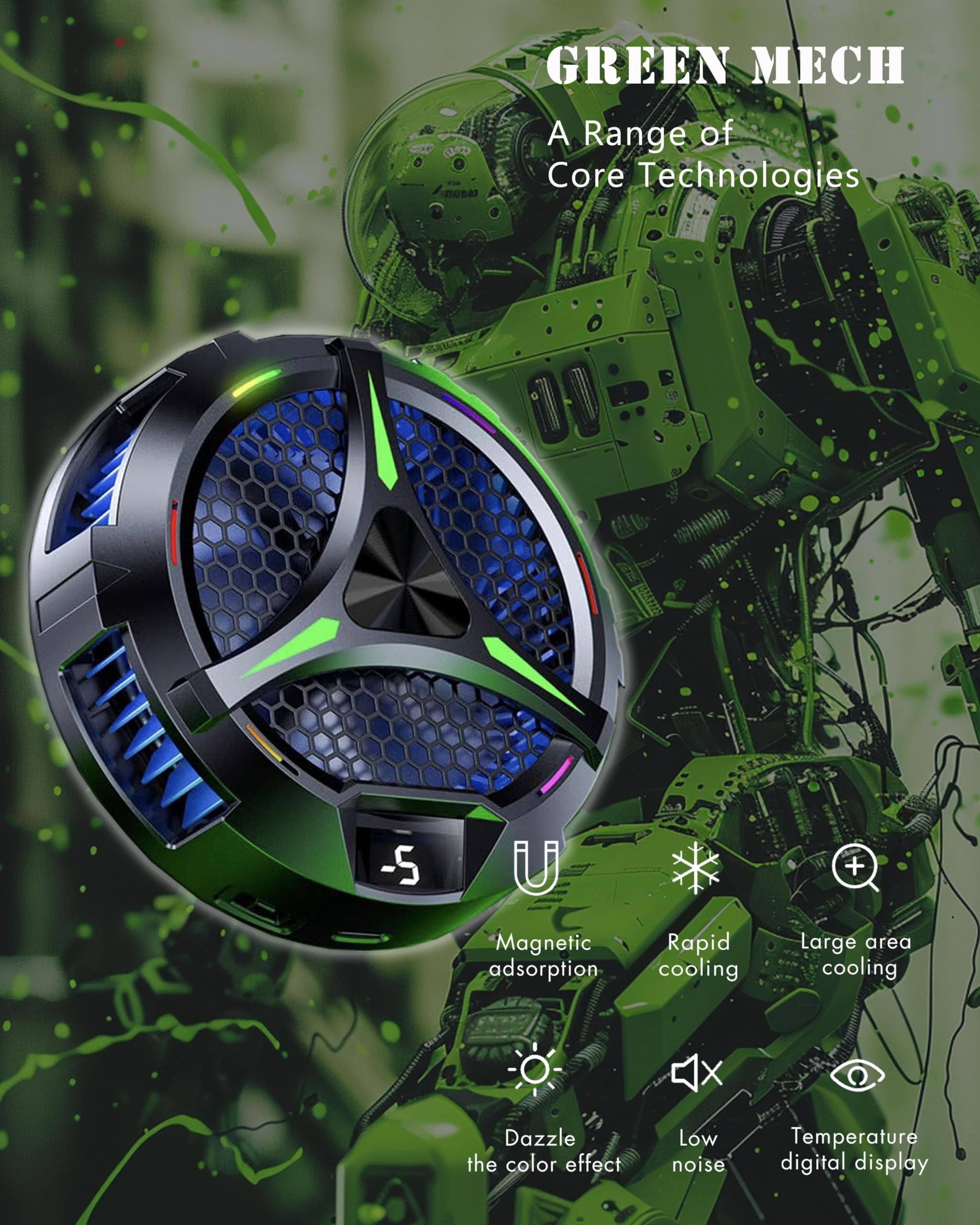 Acedays Magnetic Cooler For Ipad,Tablet Cooler For Ipad/Surface Pro/Samsung Tab,Universal Radiator With Temperature Display For