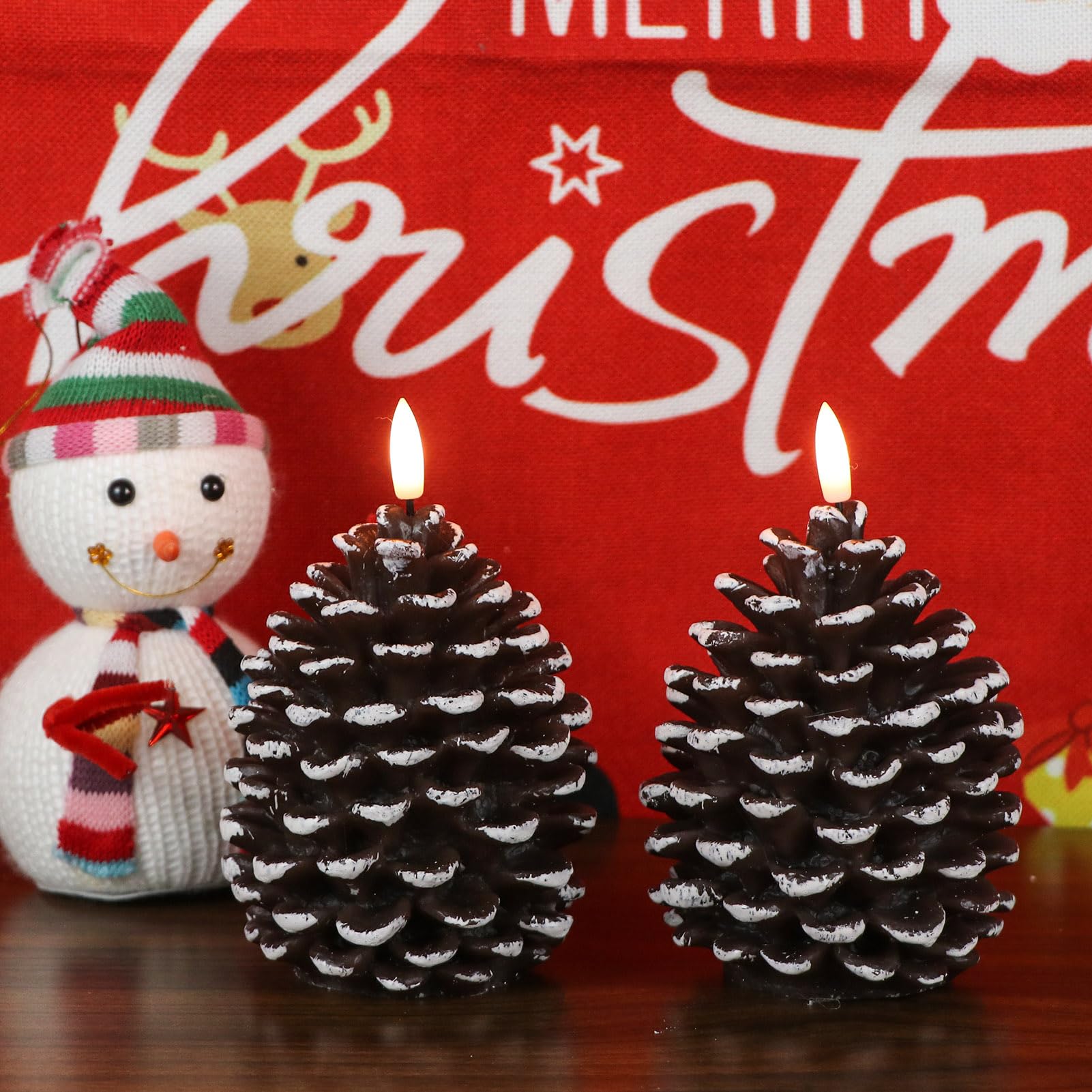 Wondise Flameless Candles With Timer, Battery Operated Flickering 3D Wick Real Wax Pine Cone Candles For Christmas Indoor Decora