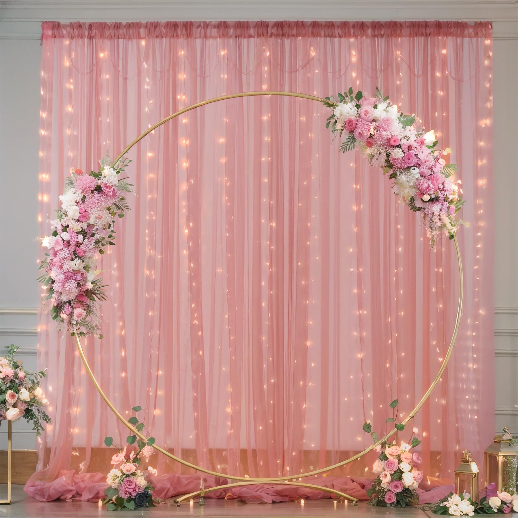 10X10 Dusty Rose Tulle Backdrop Curtains For Parties, Sheer Backdrop Curtain Wedding Photo Backdrop Drapes For Baby Shower Photo