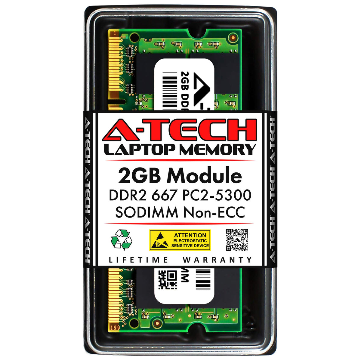 A Tech 2Gb Ddr2 667Mhz Sodimm Pc2 5300 1.8V Cl5 200 Pin Non Ecc Unbuffered Laptop Ram Memory Upgrade Module