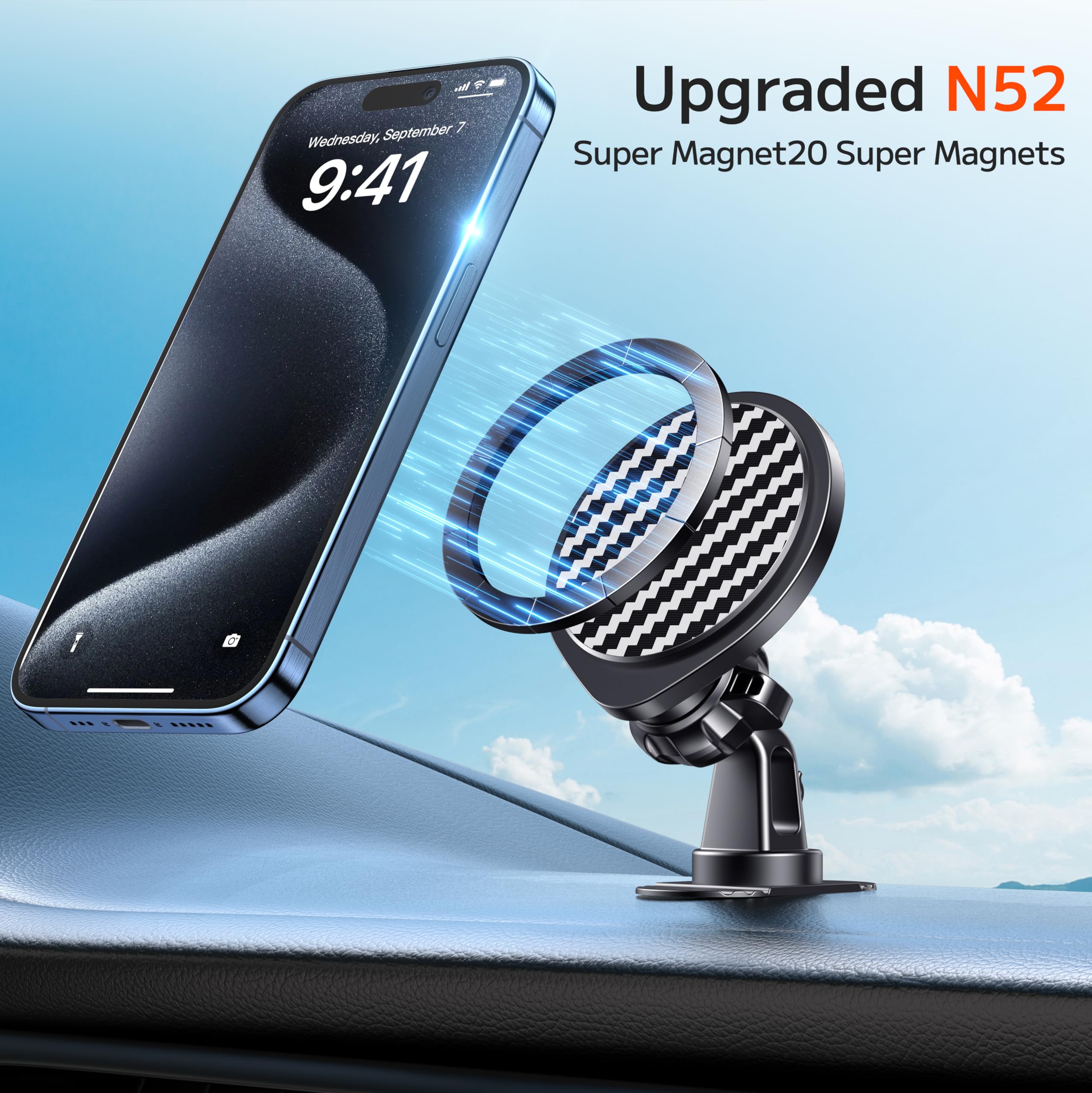 Ossvaln For Magsafe Car Mount [Strong Magnets] Magnetic Phone Holder For Car Vent Dashboard [Hands Free] Cell Phone Holder Car M