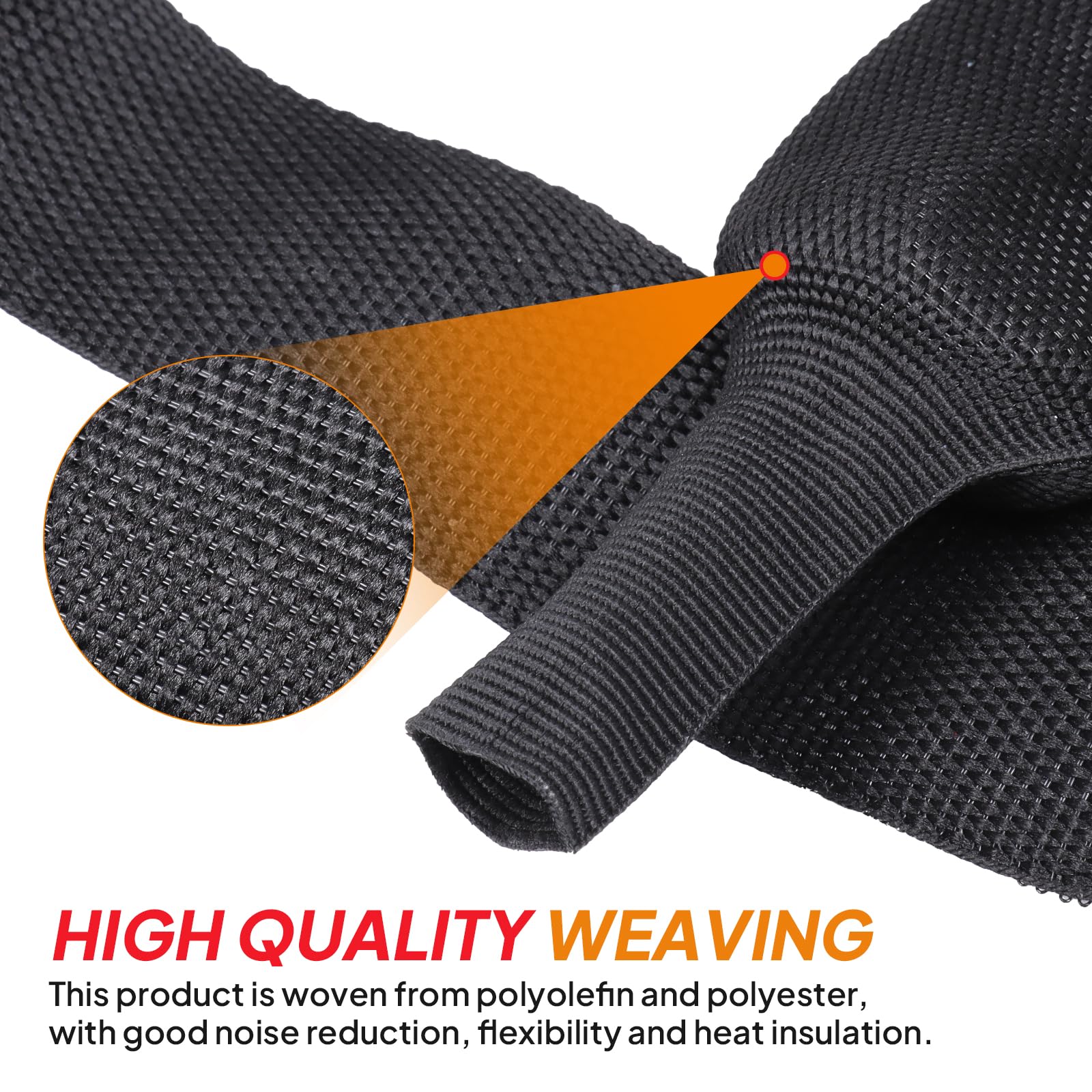 Black 2:1 Ratio Automotive Heat Shrink Braided Sleeving,Wear Resistant Flat Woven Shrinkable Sleeve Fabric Car Cable Wires Hoses