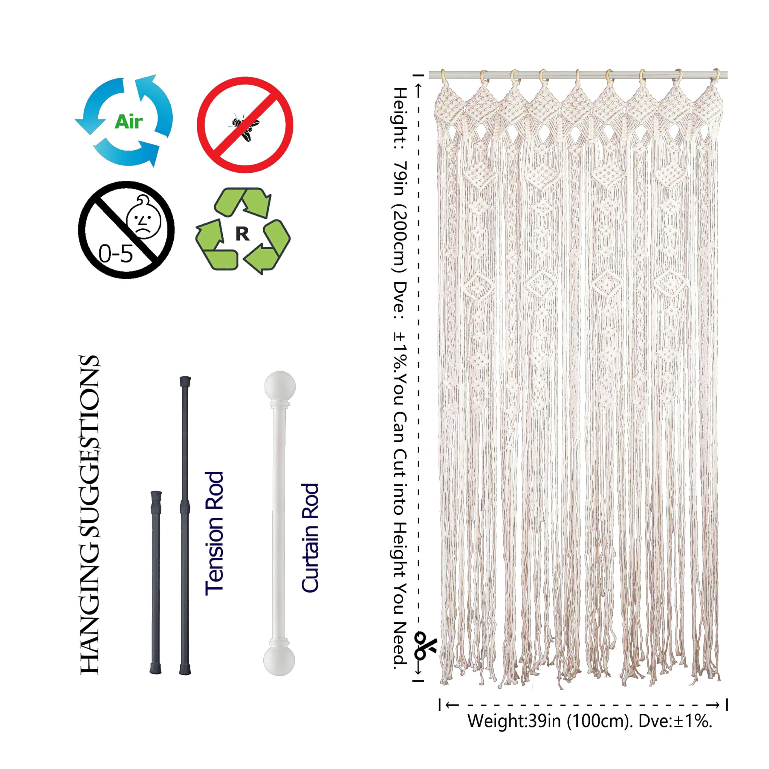 Transcosy Macrame Curtain Boho Doorway Curtains,Handmade String Backdrop Panel Hippie Door Hanging Wedding Decor Arch Curtain Ro