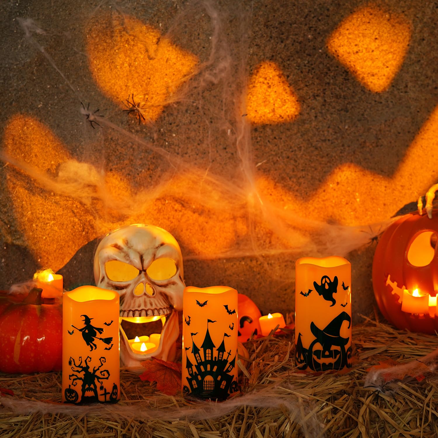 Homemory Halloween Candles, Orange Flameless Candles, Battery Operated Led Pillar Candles With Remote Timers For Halloween Decor