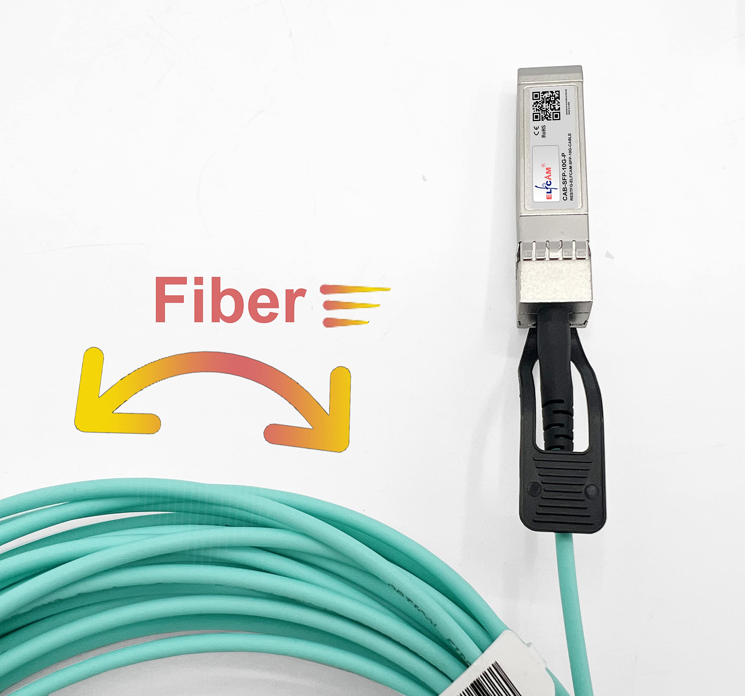 Elfcam Fiber Optic Cable OM3 SFP+ to SFP+ AOC 10Gbps Blue 30m