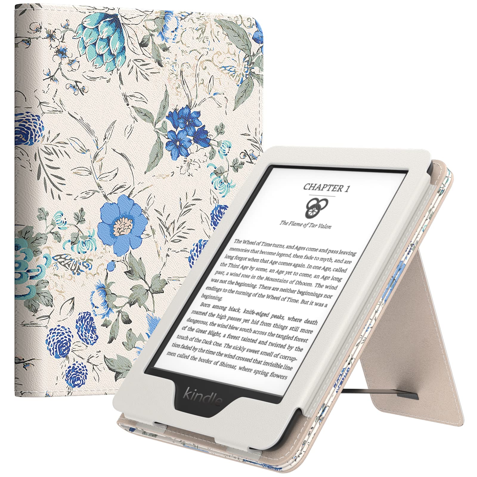 Moko Case For Kindle Paperwhite 11Th Generation 2021 Release, Slim Pu Shell Cover With Auto Wake/Sleep, Blue Flowers On White