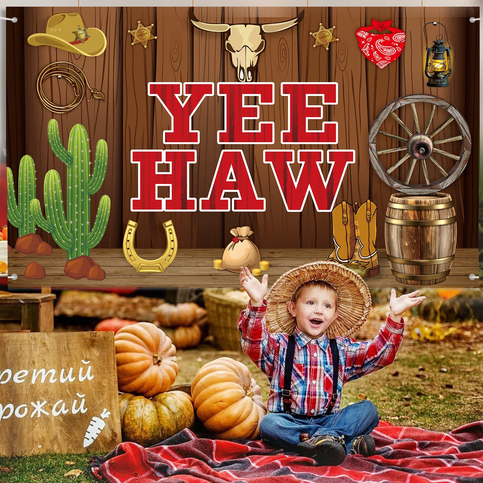 Western Cowboy Yee Haw Banner Backdrop Party Decorations, Western Theme Cowboy Theme Birthday Party Supplies, Wild West Cowboy B