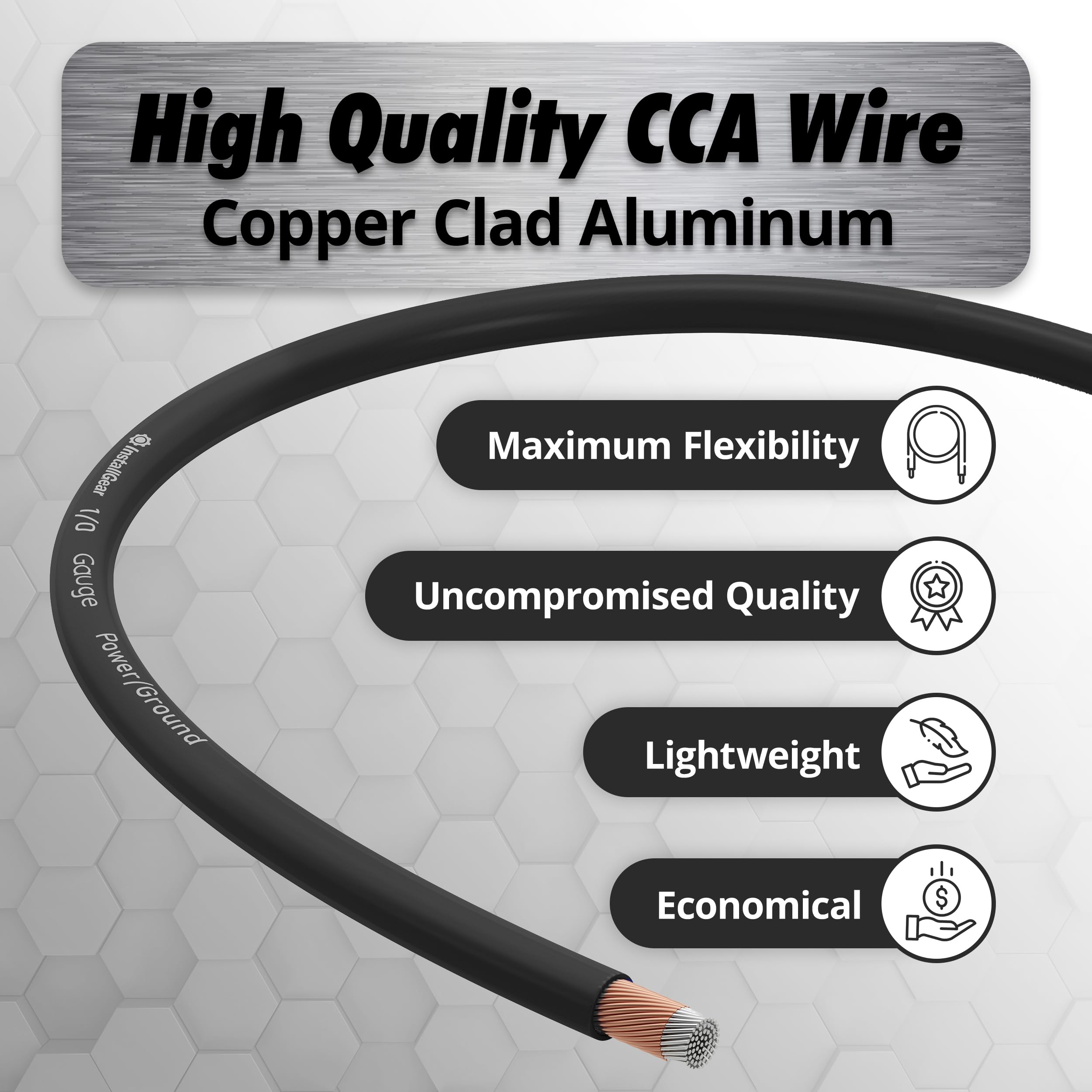 Installgear 1/0 Gauge Wire (25Ft) Copper Clad Aluminum Caa   Primary Automotive Wire, Car Amplifier Power & Ground Cable, Batter