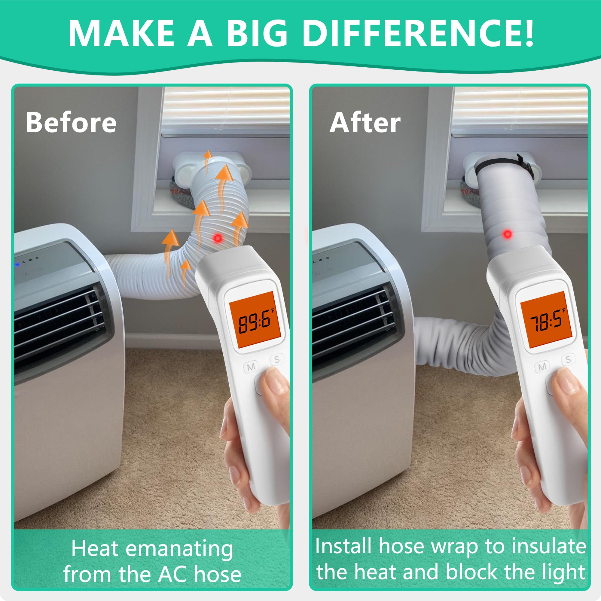 Nuhago Portable Air Conditioner Hose Cover, Portable Ac Hose Duct Vent Insulation Sleeve Ac Hose Insulated Cover Wrap For 5'' &