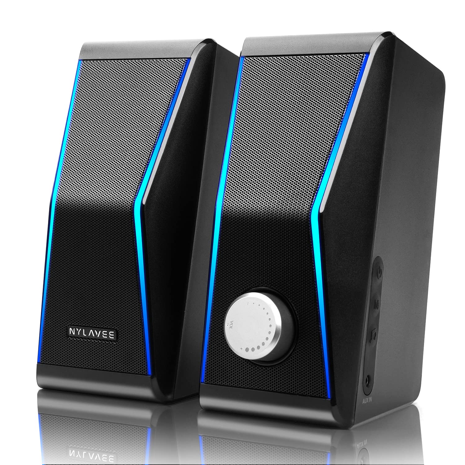 Nylavee Computer Speakers, Hi-Fi Stereo Sound PC Speakers with Bluetooth 5.0 and 3.5mm AUX-in, 14W AC Powered, Built-in Equalize