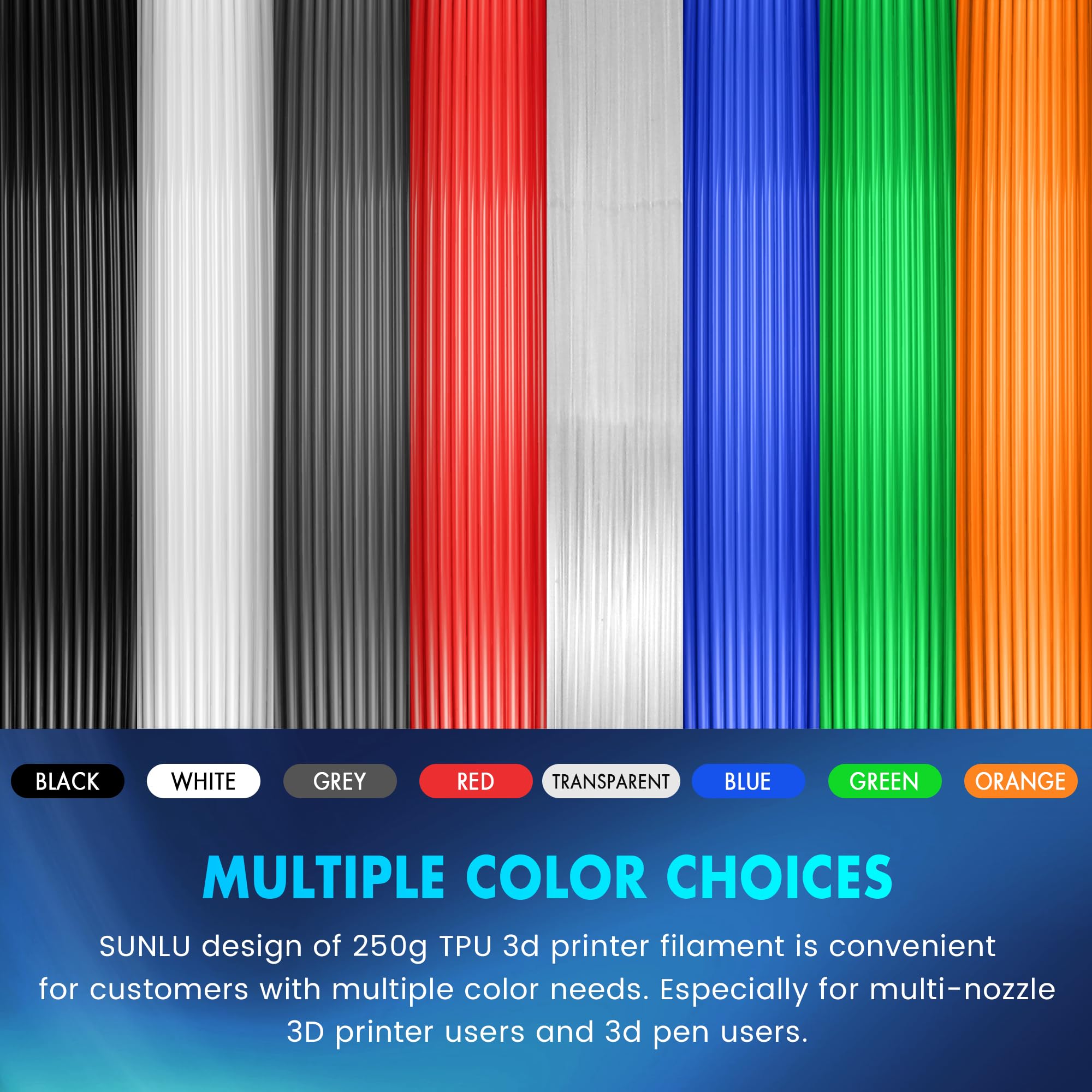 Sunlu Tpu 3D Printer Filament 1.75Mm, High Speed 95A Tpu Filament Bundle, Flexible 3D Filament For Fast Printing, 250G Spool, 8