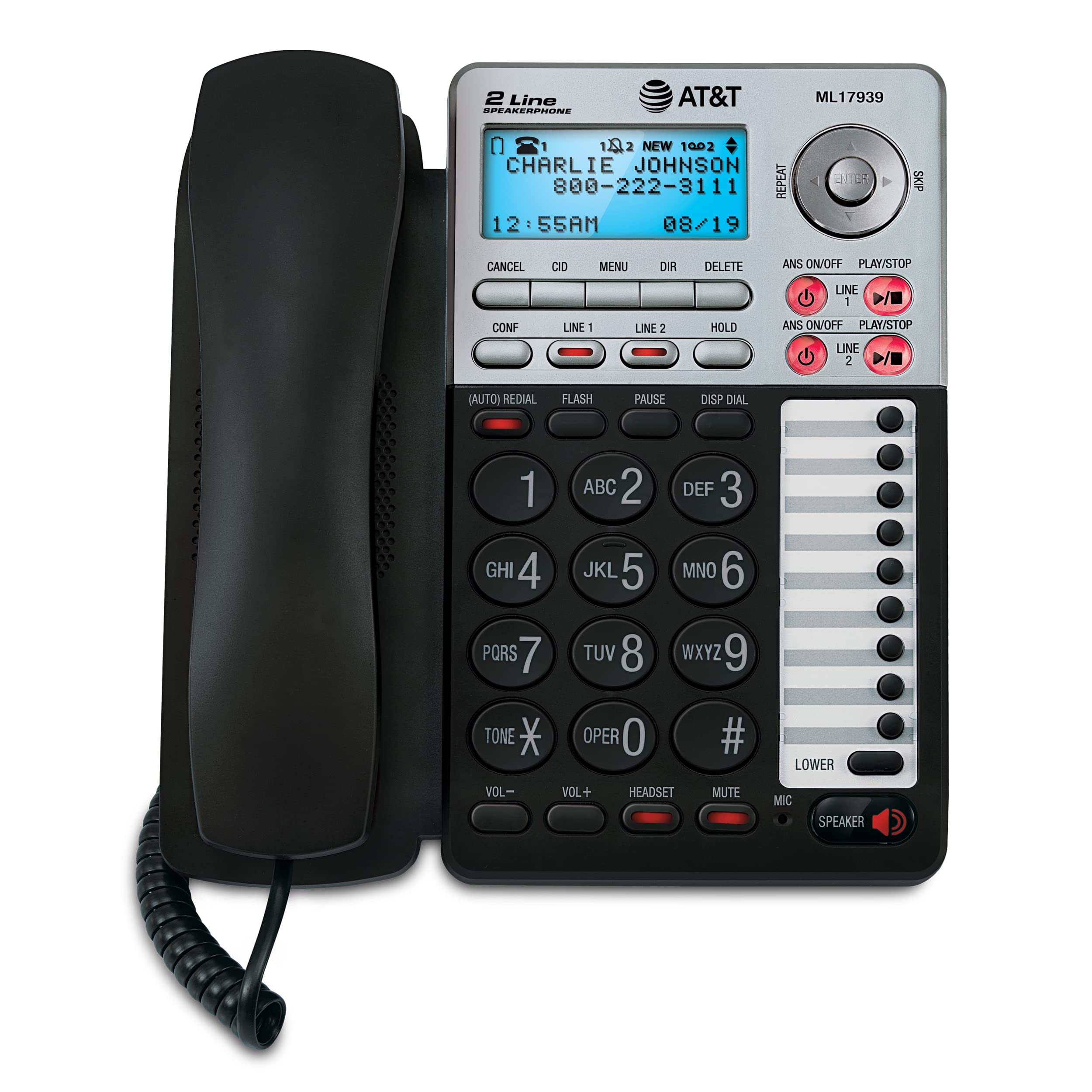 At&T Ml17939 2 Line Corded Telephone With Digital Answering System And Caller Id/Call Waiting, Black/Silver
