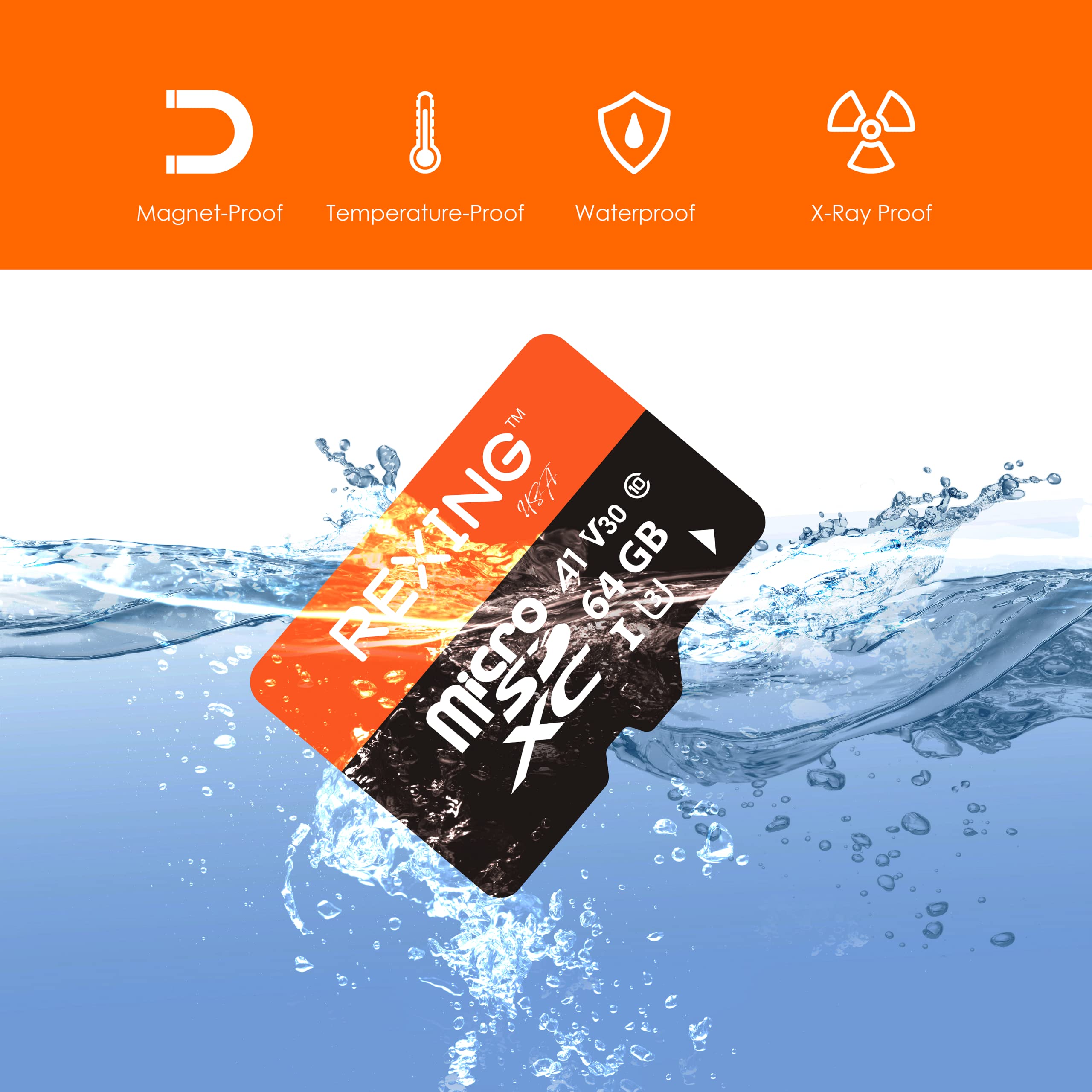 Rexingusa 64Gb Microsdxc Uhs 3 4K Full Hd Video High Speed Transfer Monitoring Sd Card With Adapter For Dash Cams, Surveillance