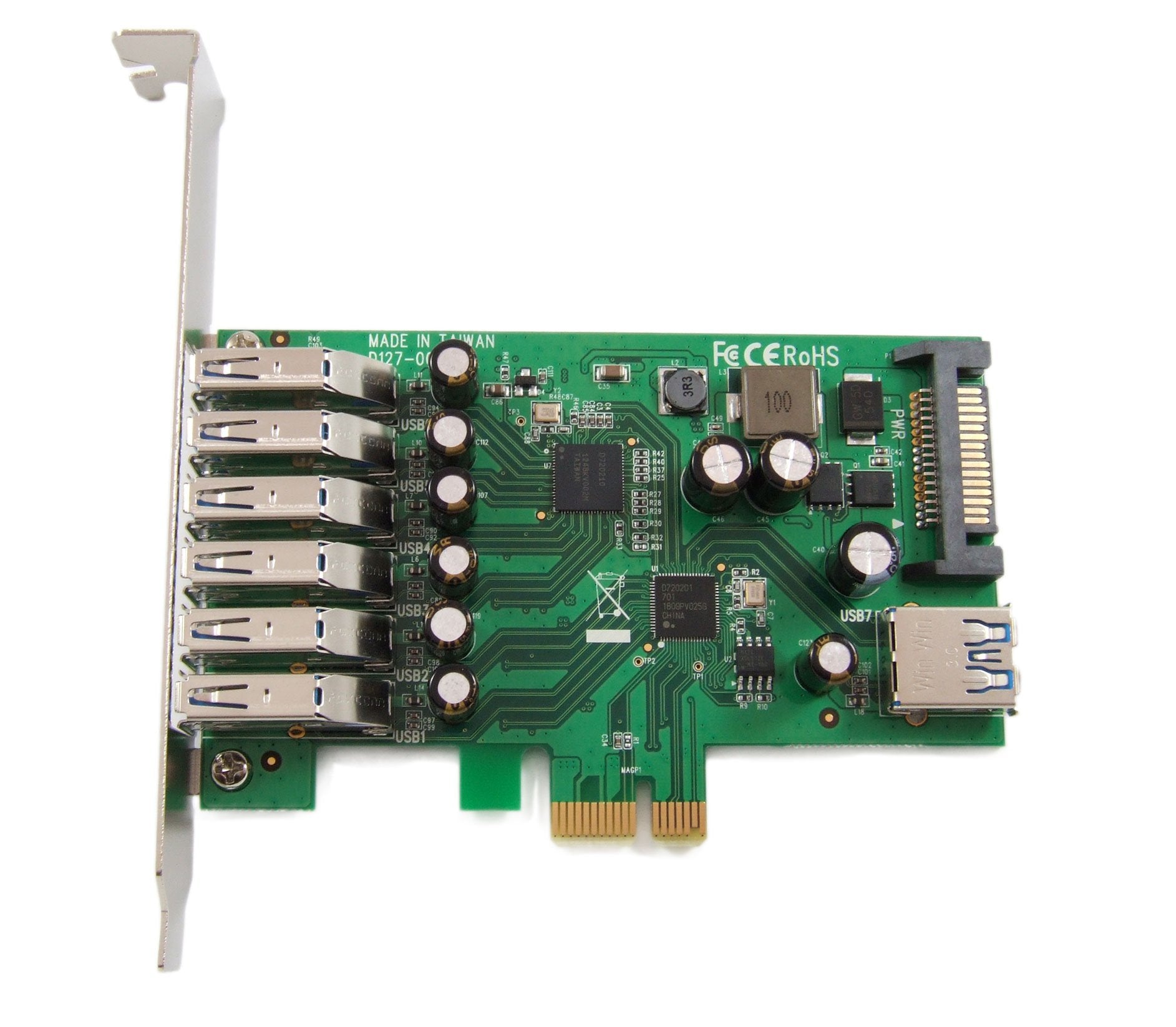Ableconn Pex Ub127 7 Port Usb 3.0 6X External + 1X Internal Pci Express (Pcie) Low Profile Host Adapter Card   Renesas Nec Upd72