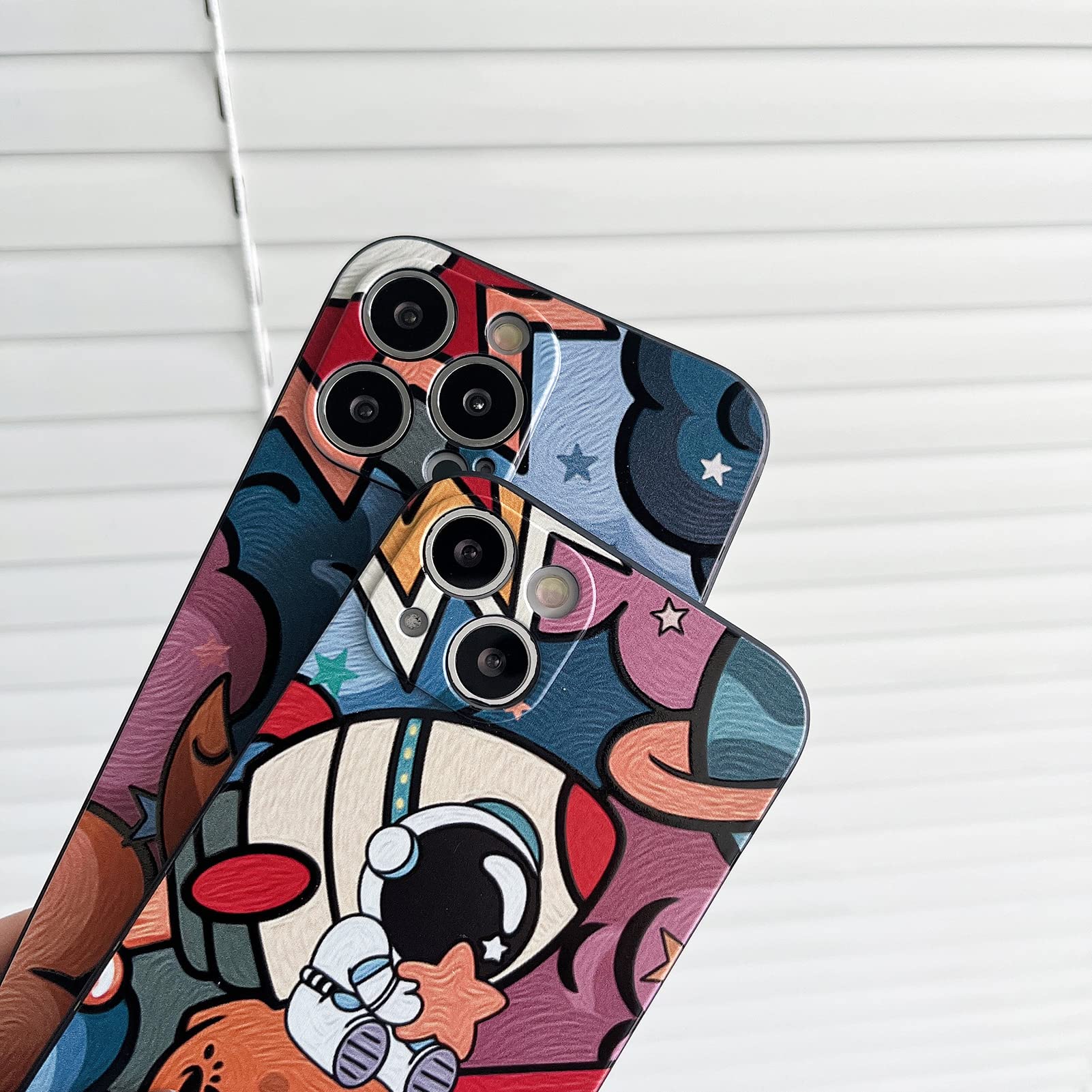 Yonds Queen Compatible With Iphone 12 Cute Case, Cool Cartoon Astronaut Moon Space Painting Design Stylish Soft Tpu Bumper Shock