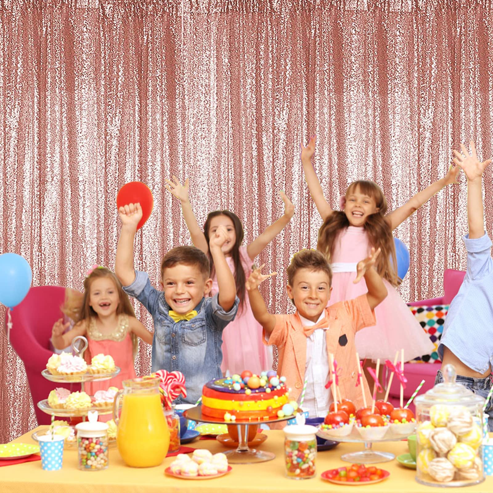 Sugargirl Rose Gold Sequin Backdrop Curtain 4 Panels 2Ftx8Ft Glitter Rose Gold Background Drapes Sparkle Photography Backdrop Fo