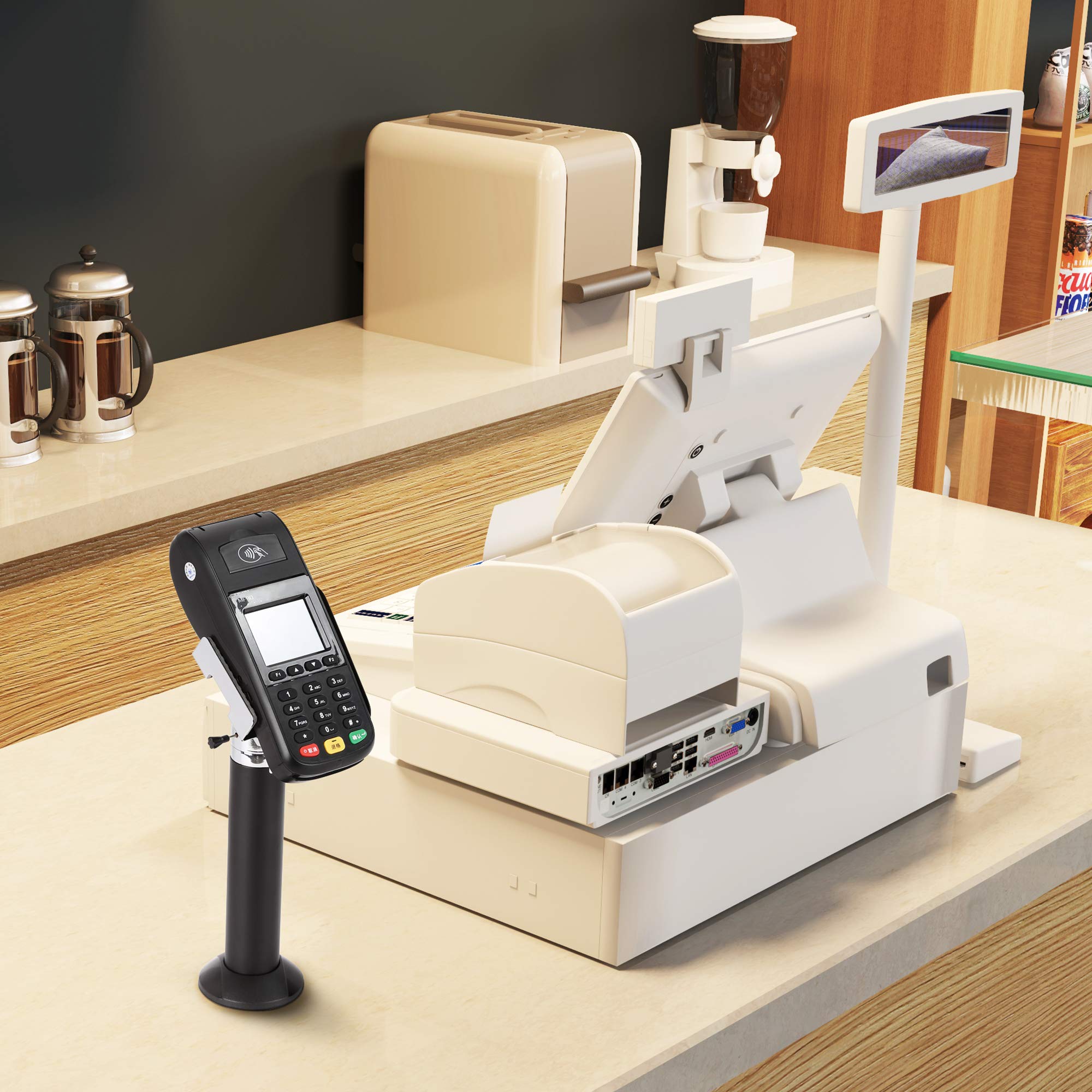 Mount It! Universal Credit Card POS Terminal Stand for VeriFone Ingenico First Data Card Readers | Adjustable Clamp Width with Tilt, Swivel | Adhesive or Bolt Down Installation