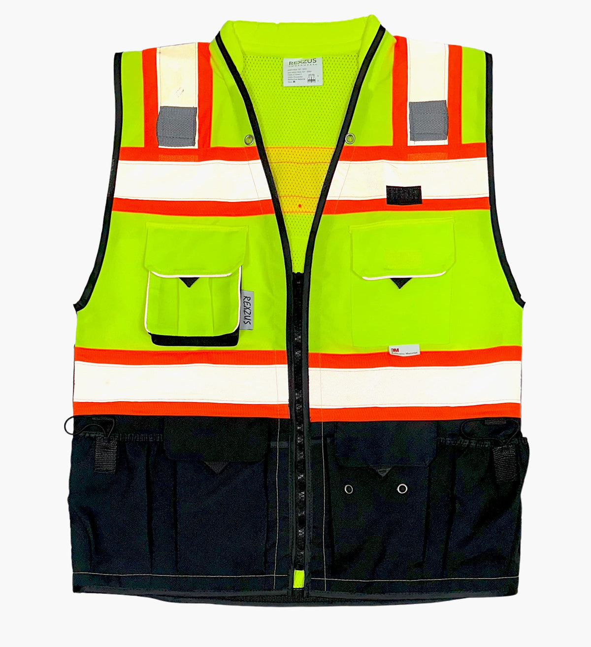 Rexzus (C Vest Mens Class 2 Black Series Safety Vest With Zipper And Utility Pockets Premium Black Series Surveyors Vest (Extra 