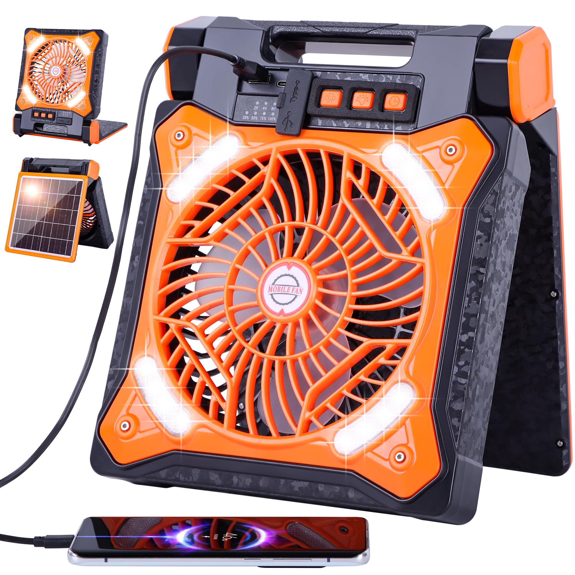 WESTTREE Solar Fan Battery Powered Rechargeable Solar Camping Fan with Led Lantern Power Bank Foldable Angle USB Personal Fans f