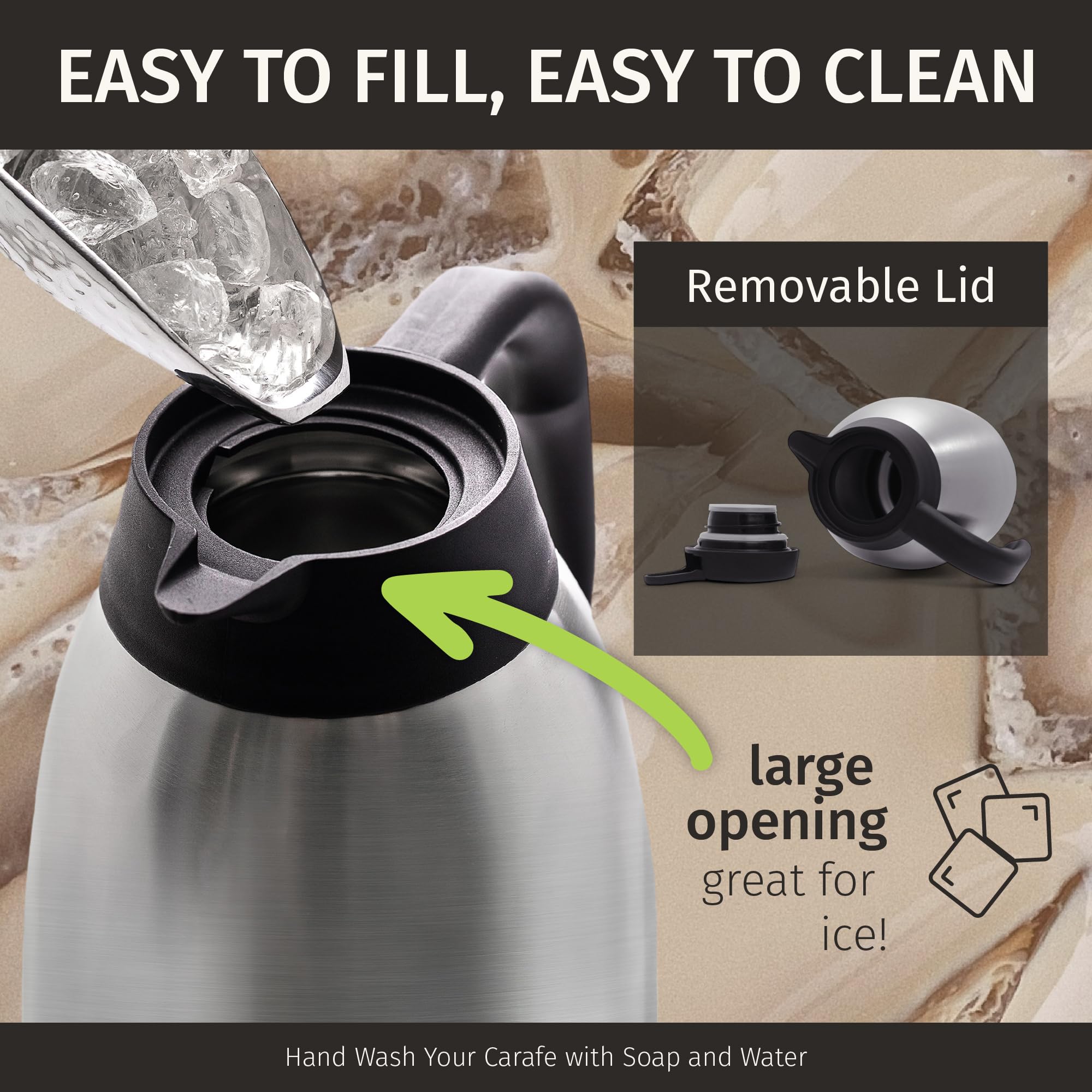 Thermal Coffee Carafe 68Oz / 2L   12 Hours Hot Beverage Dispenser, Insulated Stainless Steel Carafe For Hot Liquids, Coffee Cara