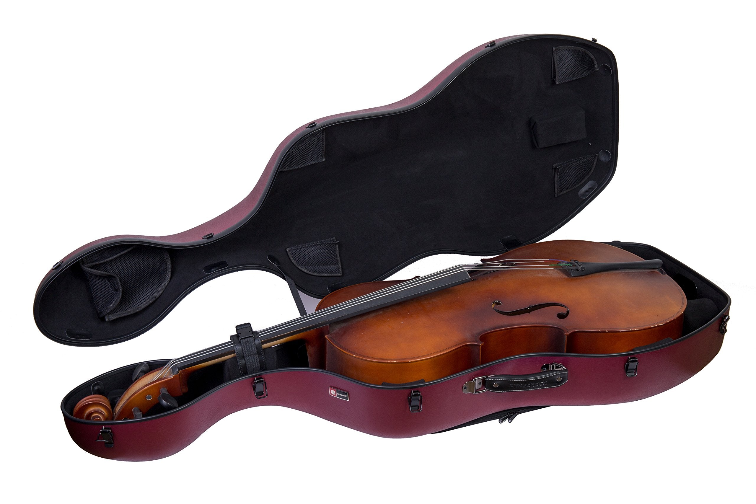 Crossrock Poly Carbon Cello Case For 4/4 Full-Size | Matte Red Finish, Wheels, Lightweight & Durable - Best For School Orchestra