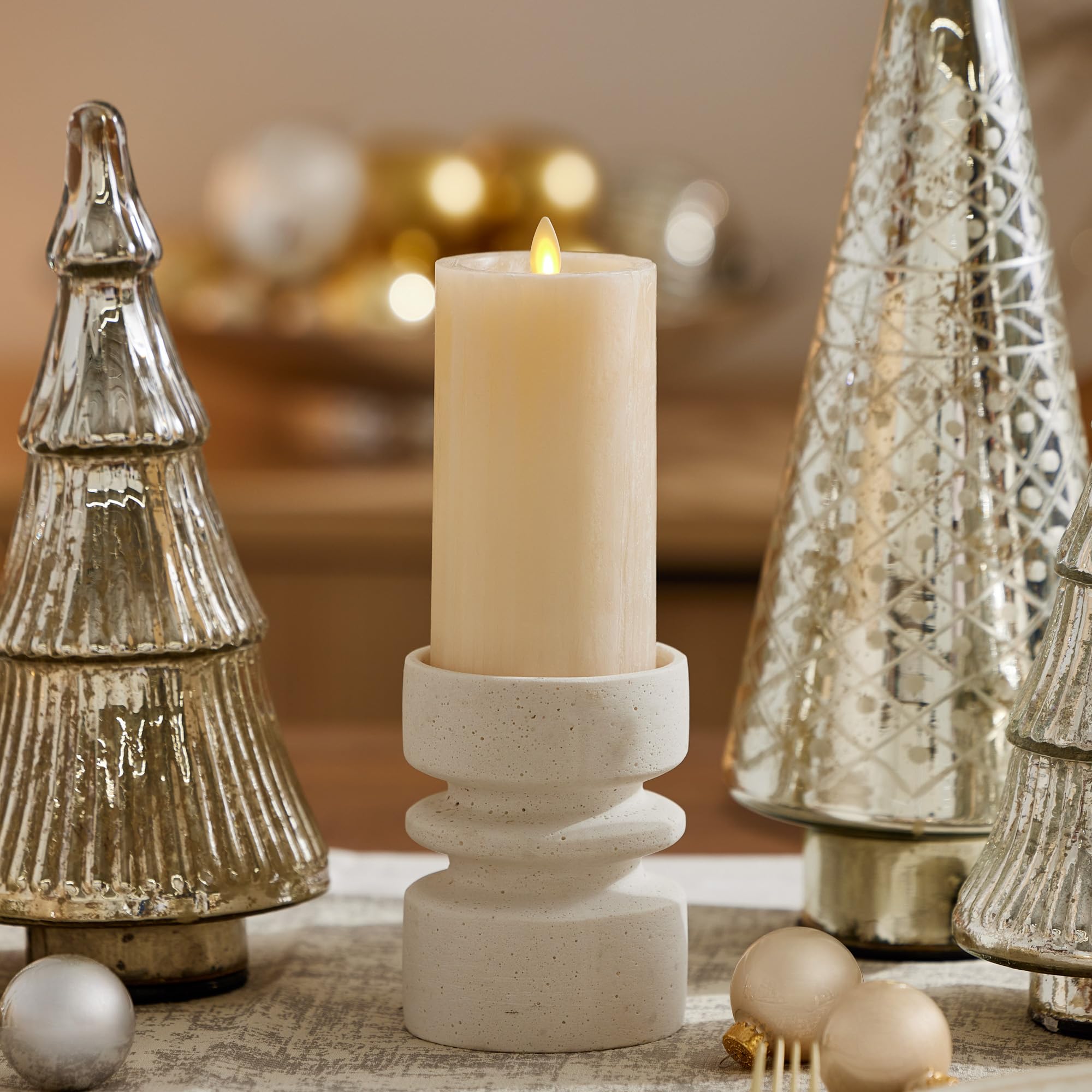 Luminara Selenite Looking Flameless Candle, White Swan 3'' X 6.5'', Battery Operated Real Wax Moving Flame Led Pillar W/Timer, H