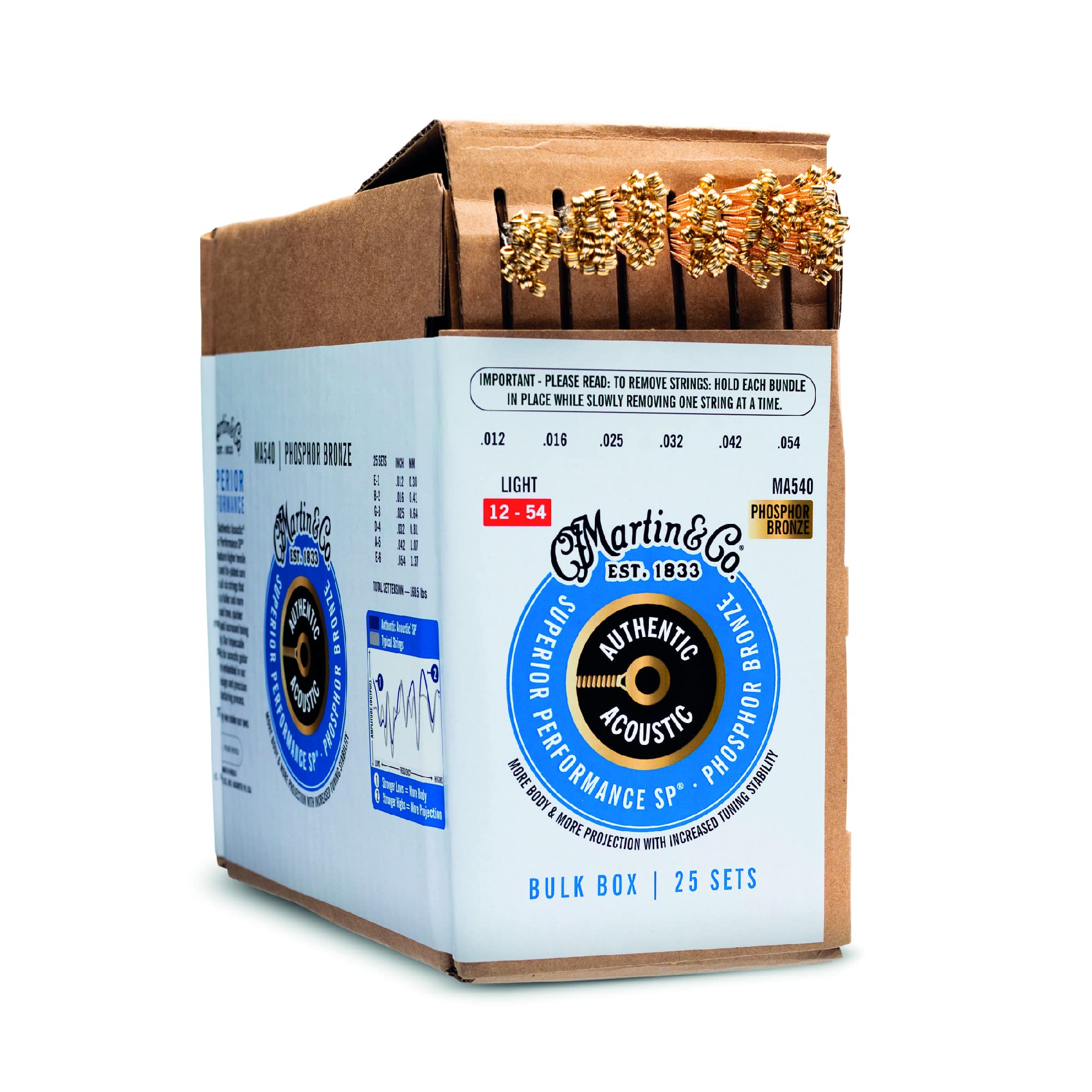 Martin Guitar Authentic Acoustic Sp Ma540 Guitar Strings Set, Acoustic Guitar Accessories, 25 Sets,