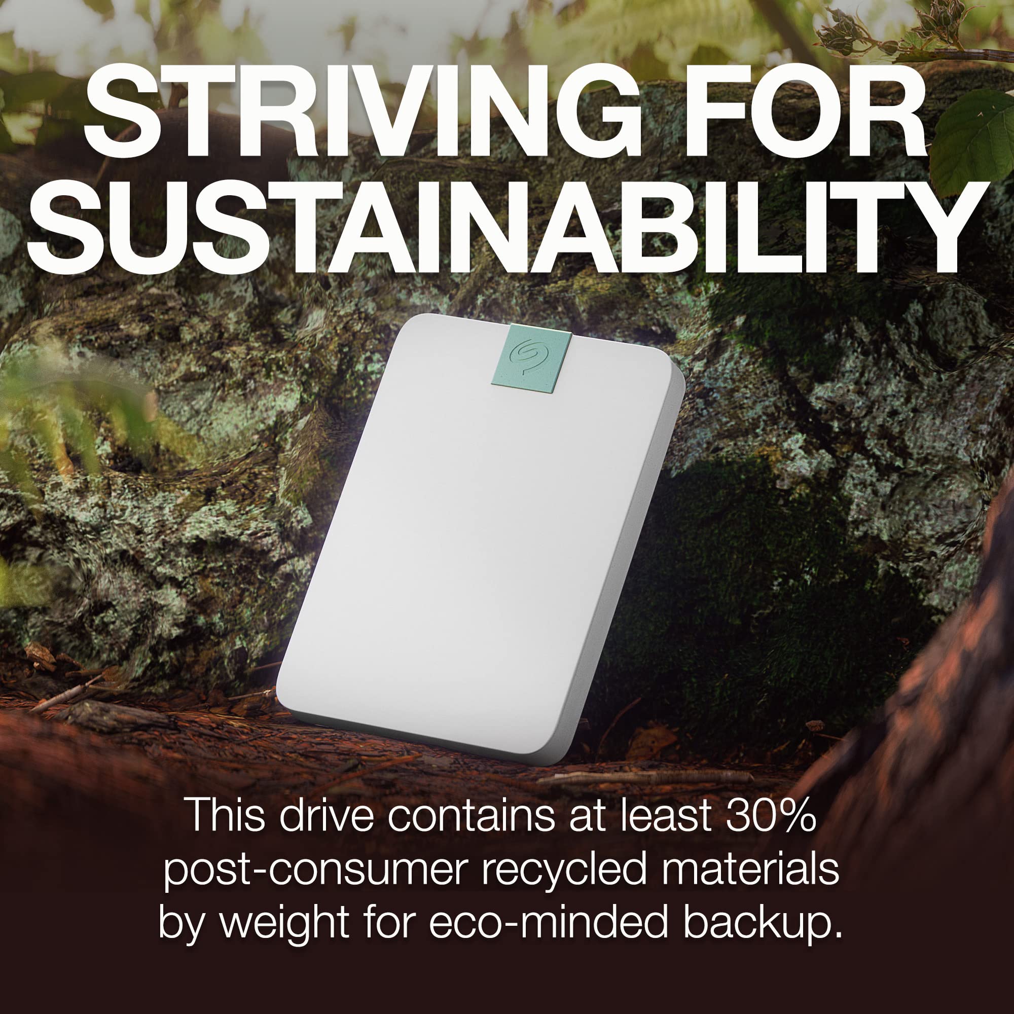 Seagate Ultra Touch Hdd 2Tb External Hard Drive - 7Mm, Cloud White, Post-Consumer Recycled Material, 6Mo Dropbox And Mylio, Resc