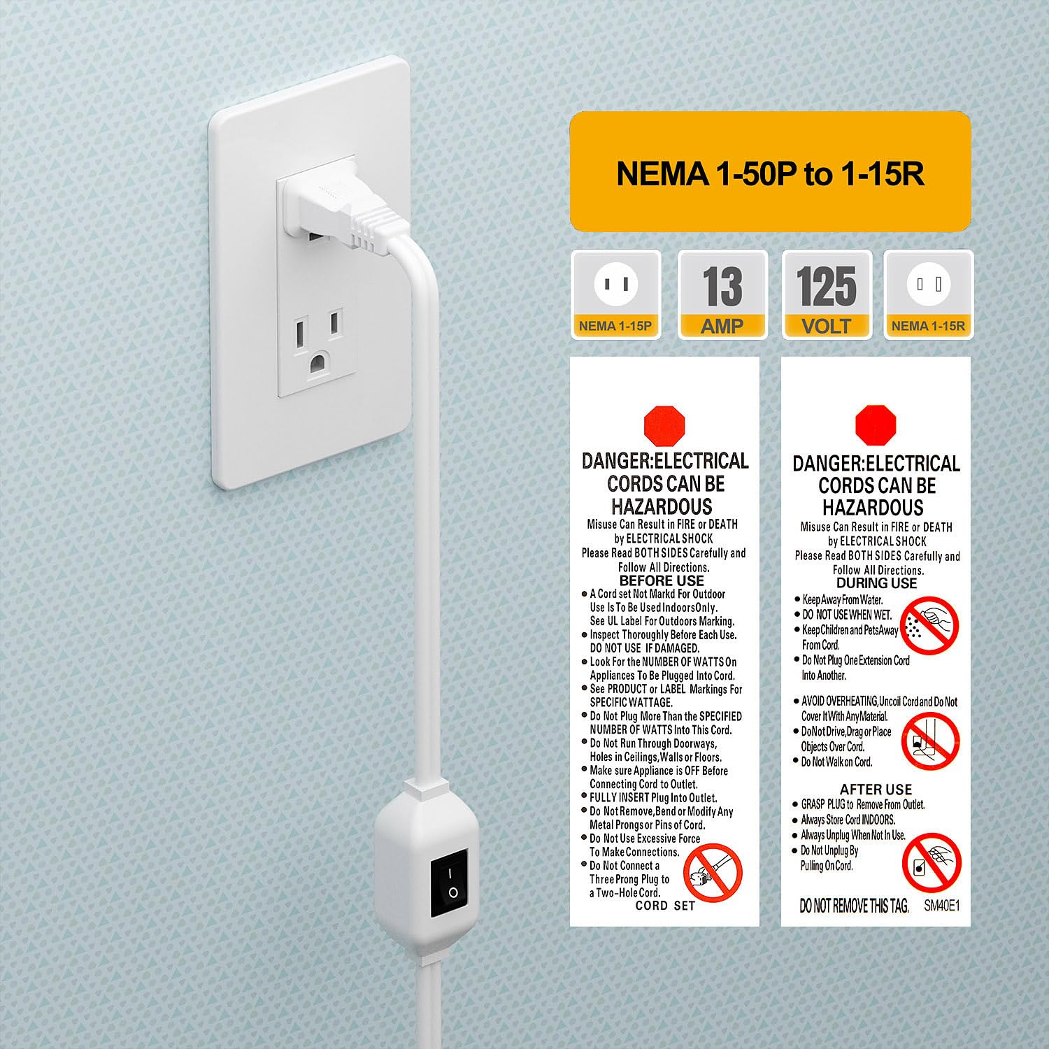 On Off Switch Extension Cord [2 Feet], 2 Prong/2 Outlet Polarized Extension Cord With Switch 12A/125V For Your Chargers/Lamp/Pow