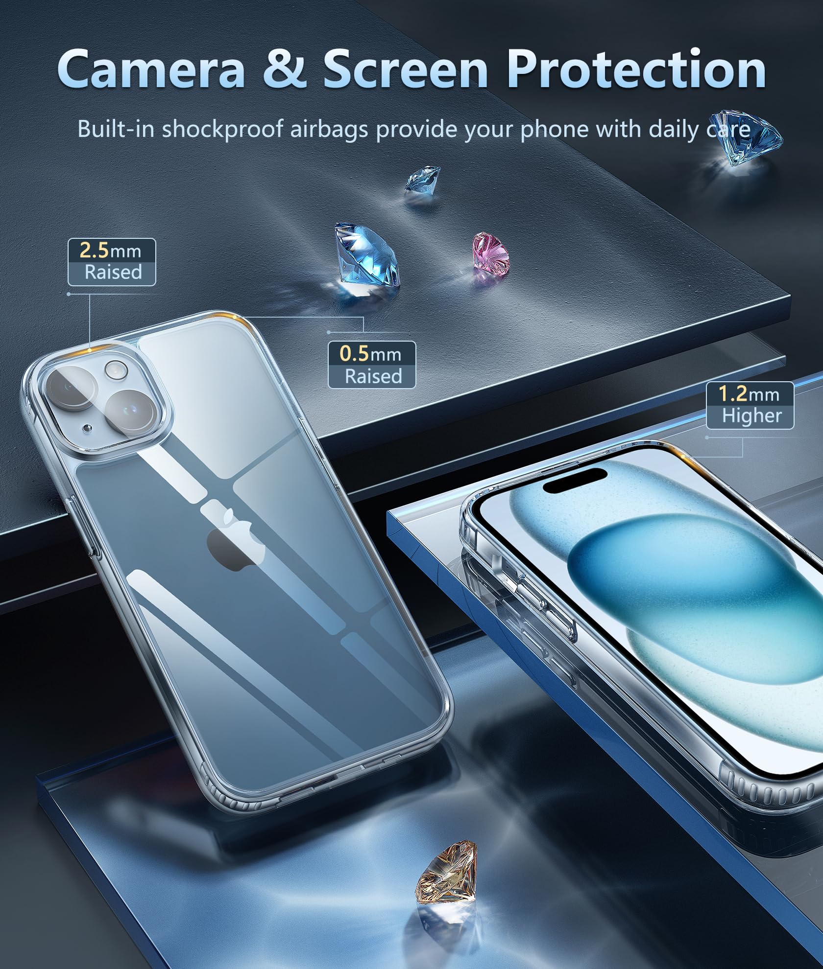 Fntcase For Iphone 15 Phone Case: Clear Slim Shockproof Cell Phone Protective Cover | Anti Yellowing Scratch Proof Drop Proof To