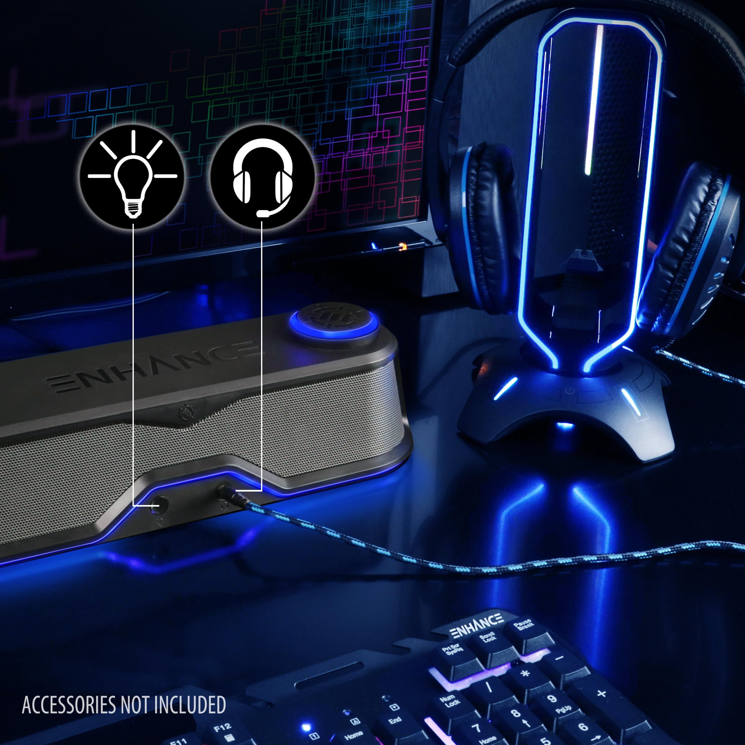 Enhance Sb1 Computer Speakers High Excursion Soundbar - Usb Powered Computer Sound Bar, Under Monitor Speaker With 10W Peak, Led