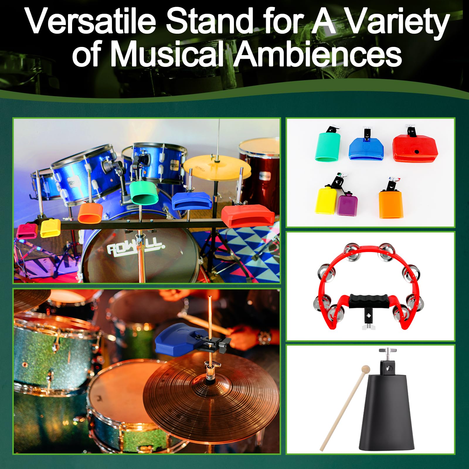 Ranming Jam Block Set Jam Block Percussion Stand Triangular Double Brace Design Plastic Cowbell Stand, With Plastic Jam Blcok Se