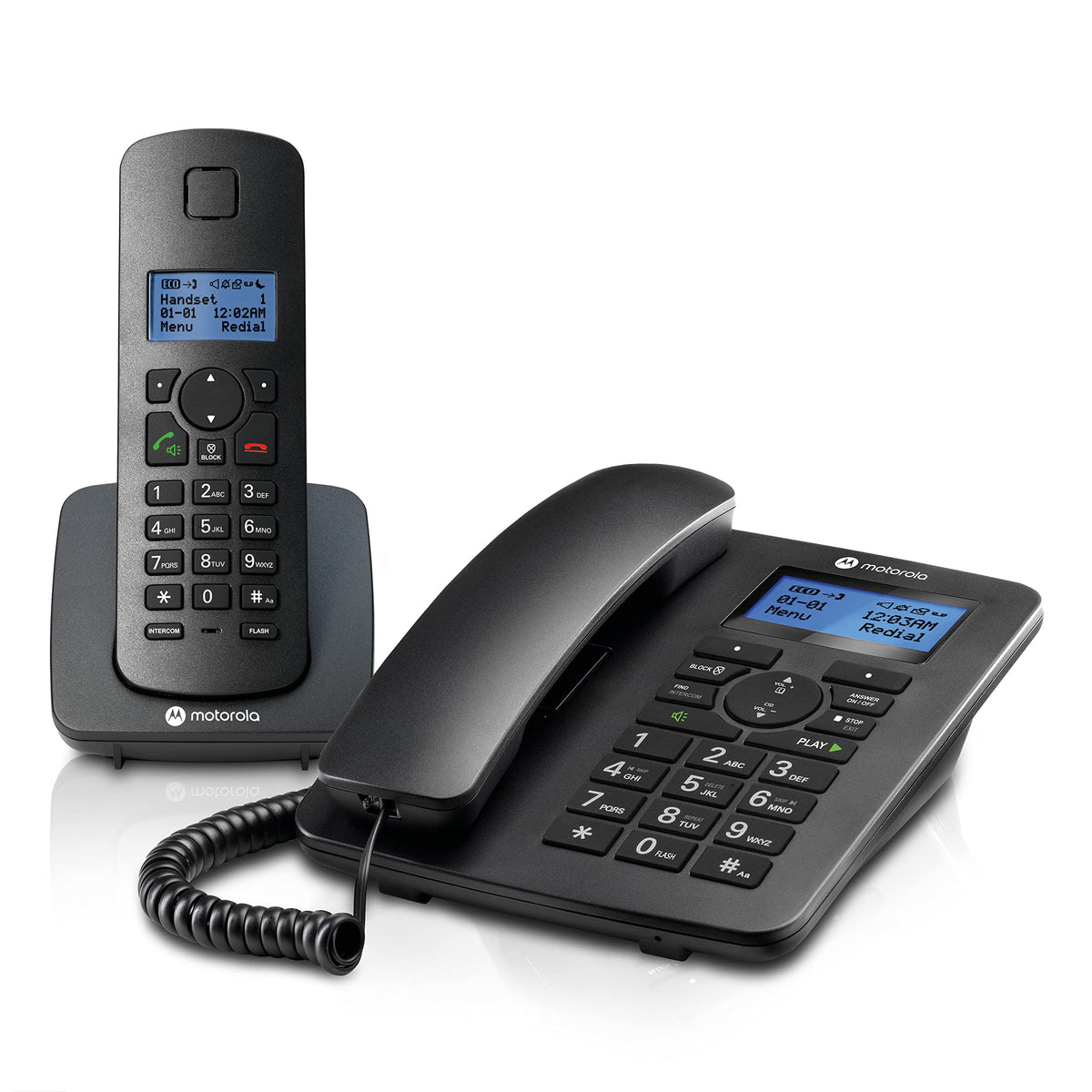 Motorola Voice C42 Corded Phone System + 1 Digital Cordless Handset W/Answering Machine, Call Block   Black (C4201)