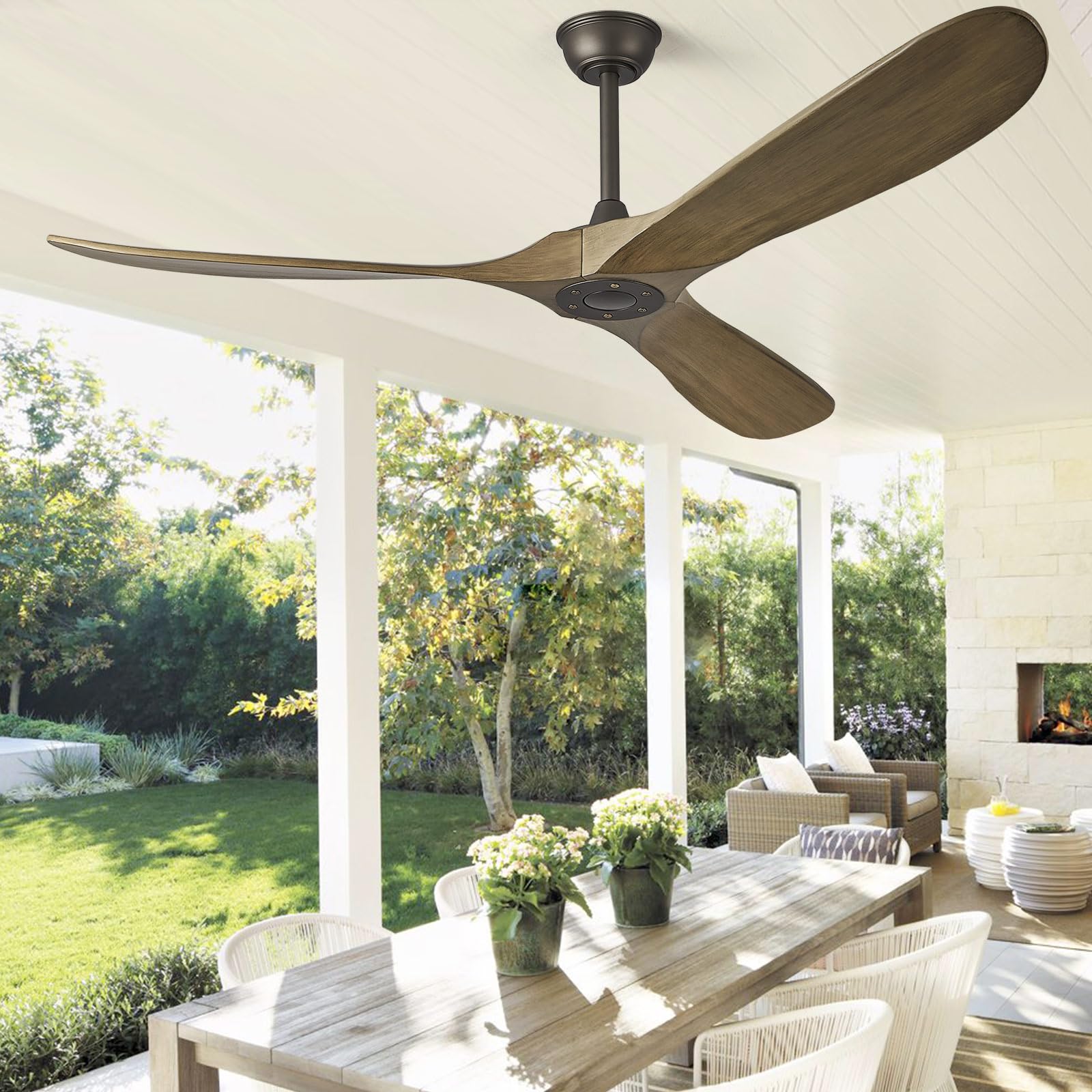 Abz 60'' Ceiling Fan Without Light   60 Inch Propeller Solid Wood Blades Bronze Gray Ceiling Fan No Light With Remote Control Fo