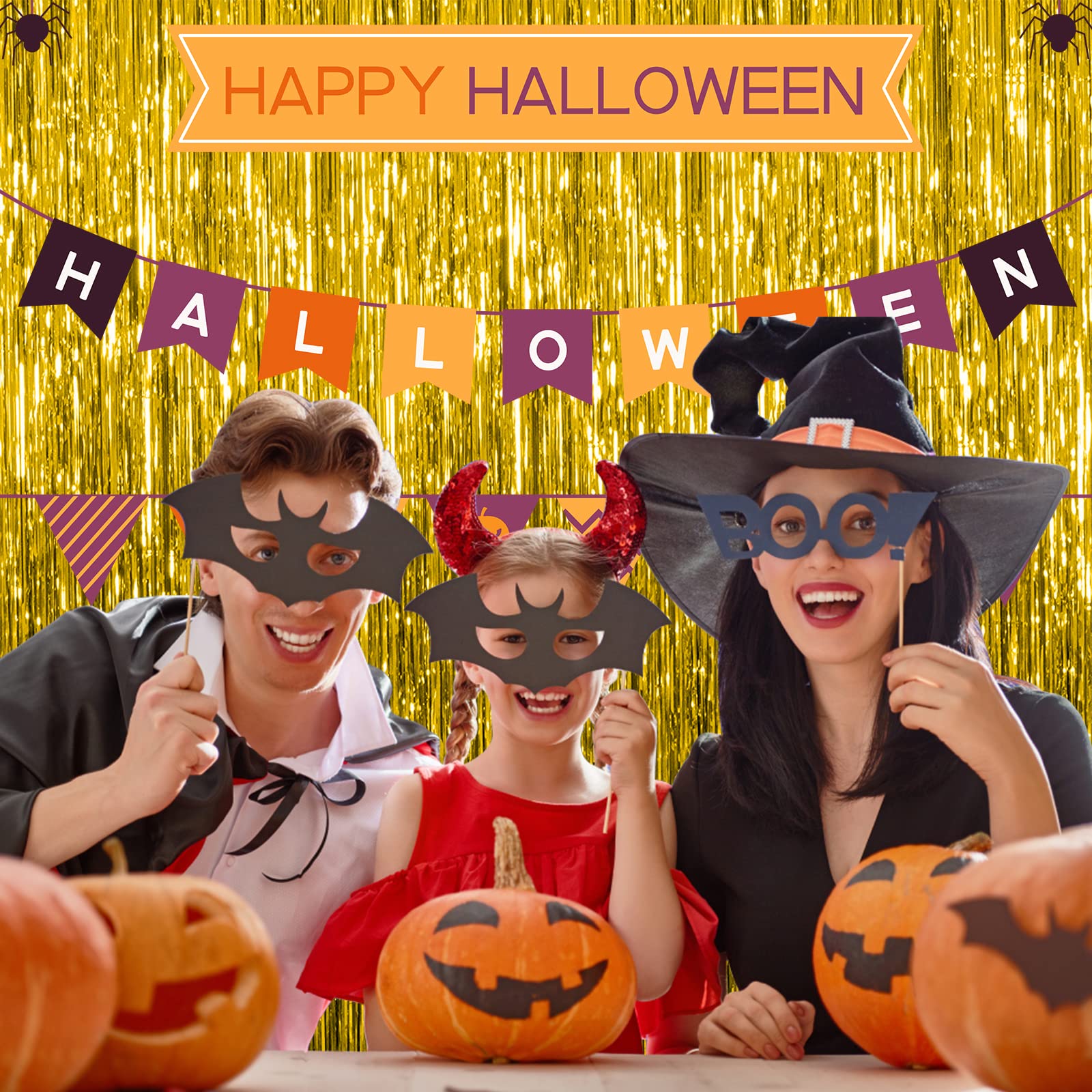 3 Pack Gold Fringe Backdrop Curtain Tinsel Party Streamers Birthday Party Decorations New Year Photo Booth Backdrop Halloween Ch