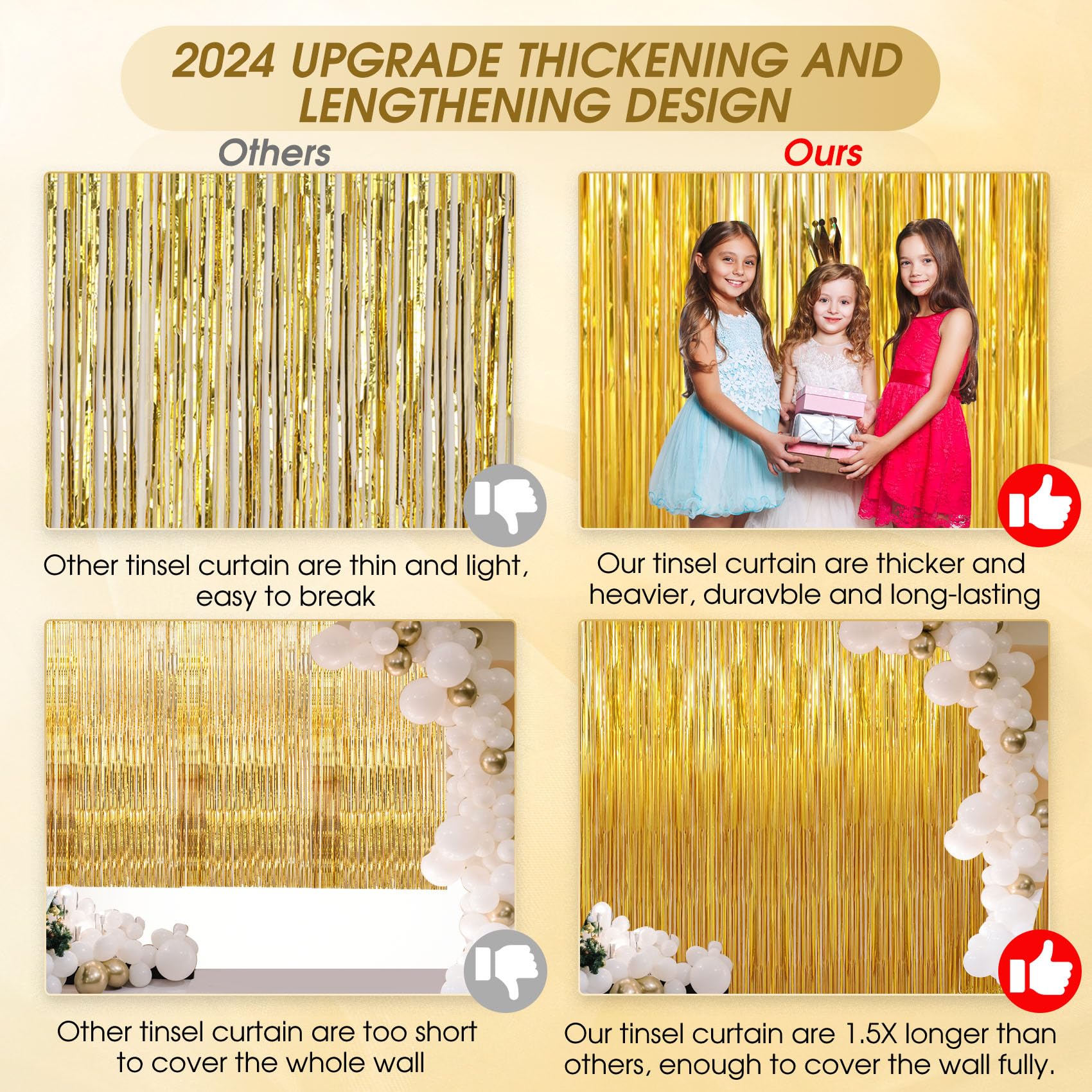 Birthday Party Decorations: 3 Pack 3.3 X 9.9 Ft Gold Foil Fringe Curtains Party Supplies, Tinsel Curtain Backdrop For Parties/Bi