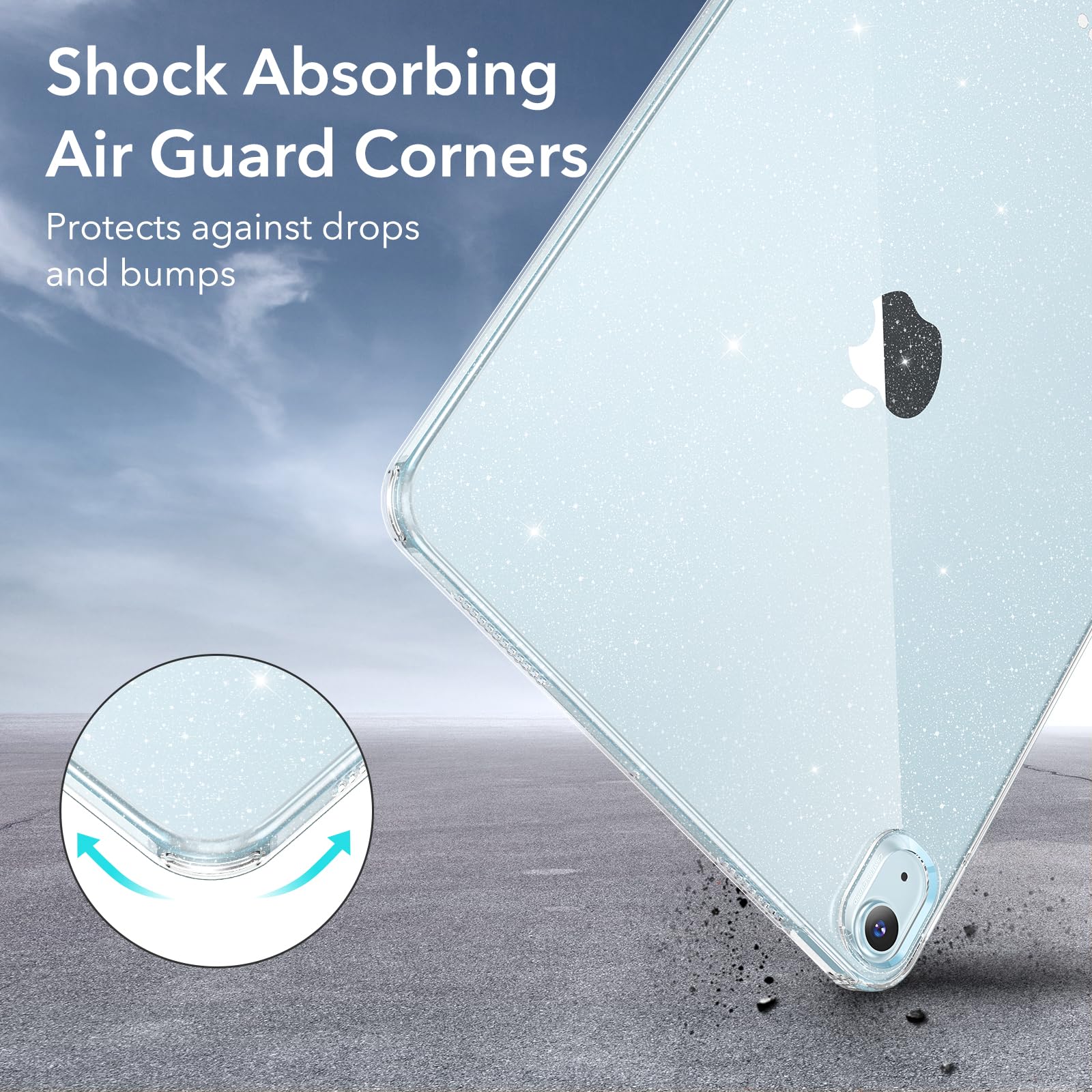 Esr For Ipad Air 11 Inch Case M2 2024, Ipad Air 6Th/5Th/4Th Gen(2024/2022/2020), Slim&Light, Yellowing Resistant, Transparent Back Cover, Supports Pencil Pro&Pencil (Usb C), Zero Series,Clear Shimmer