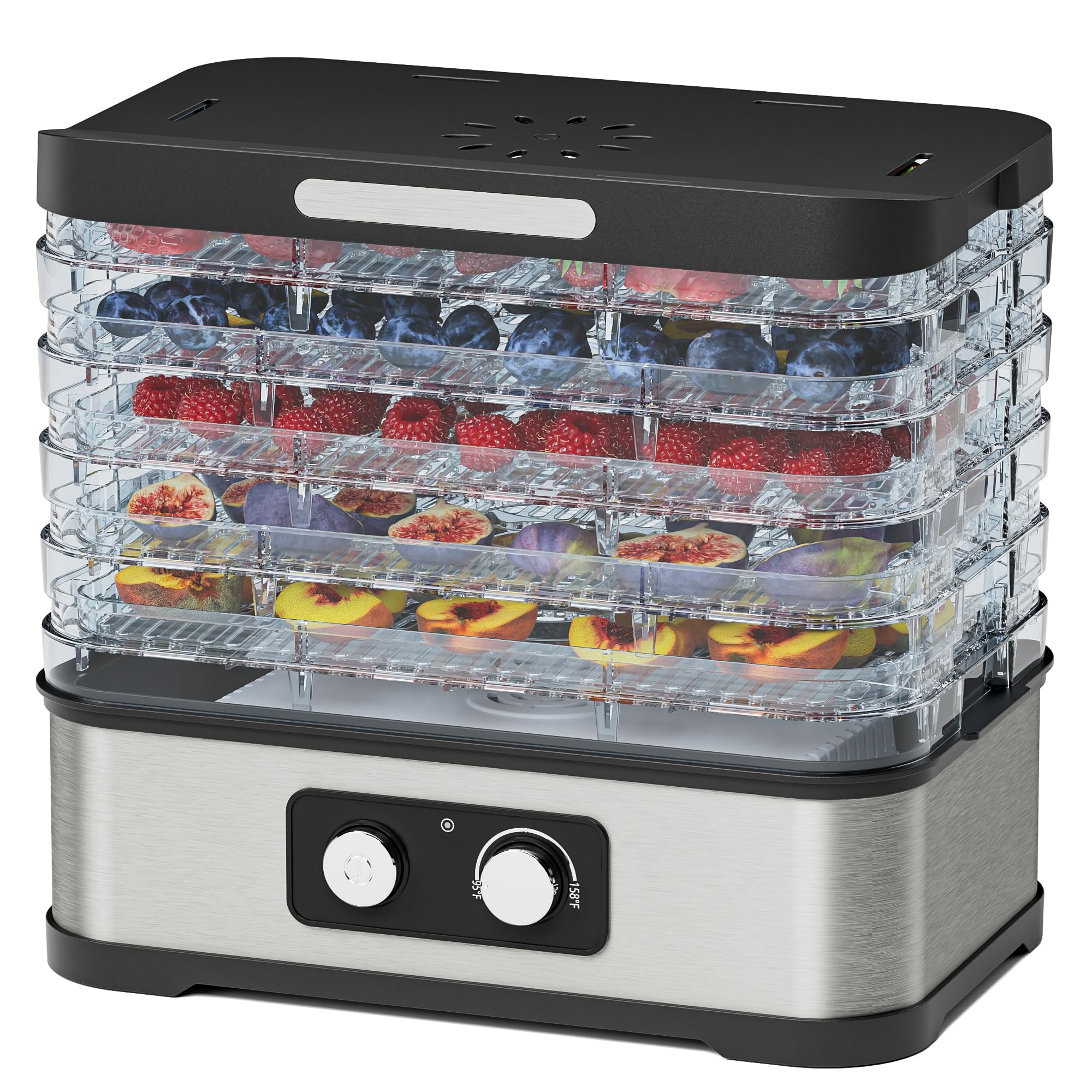 Food Dehydrator Machine for Jerky, 5 Stackable BPA-Free Trays with Temperature Control, 250W Small Dehydrator for Fruit, Beef an