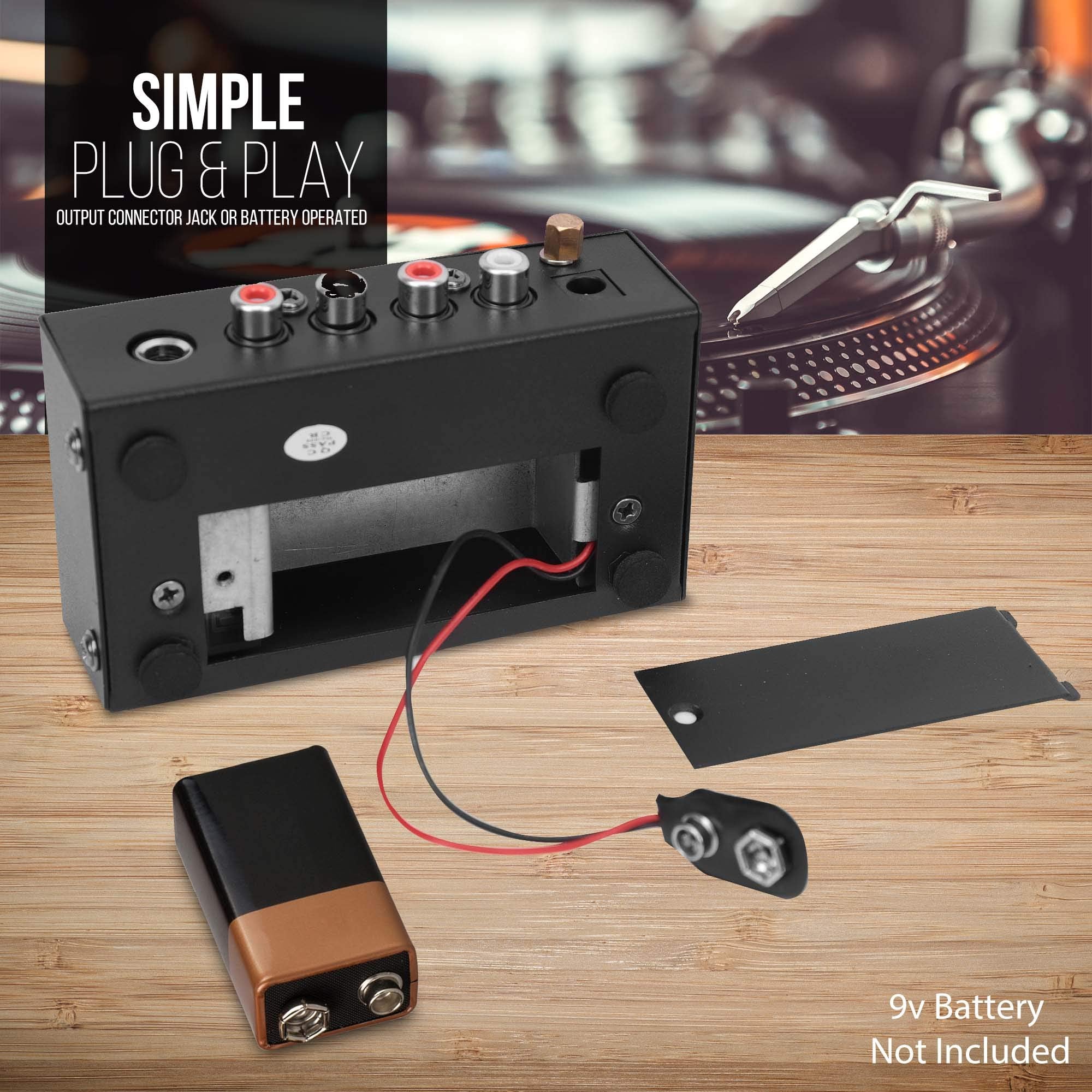 Pyle Phono Turntable Preamp - Mini Electronic Audio Stereo Phonograph Preamplifier With 9V Battery Compartment, Separate Dc 12V
