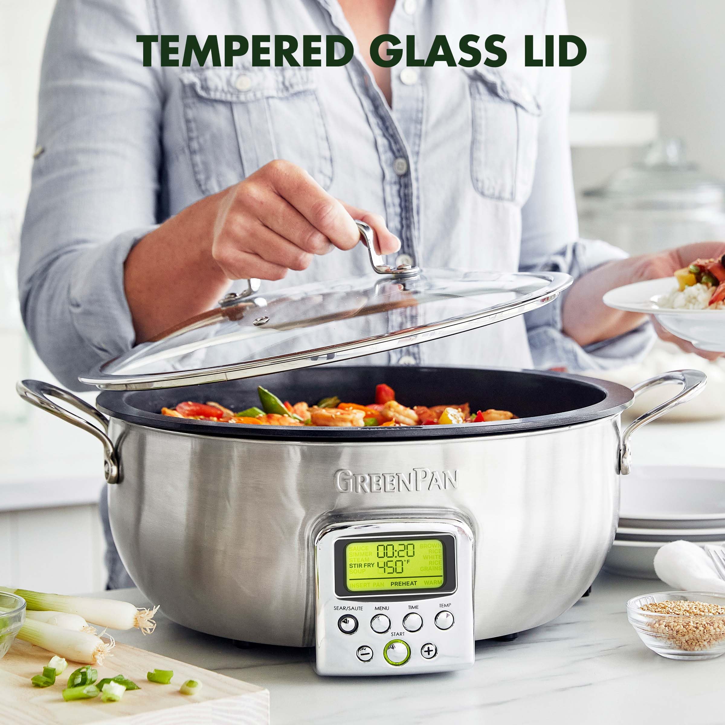 Greenpan Elite 6Qt Electric Skillet, Sear Saute Stir Fry Cook Rice, Healthy Ceramic Nonstick, Dishwasher Safe Parts, Easy To Use